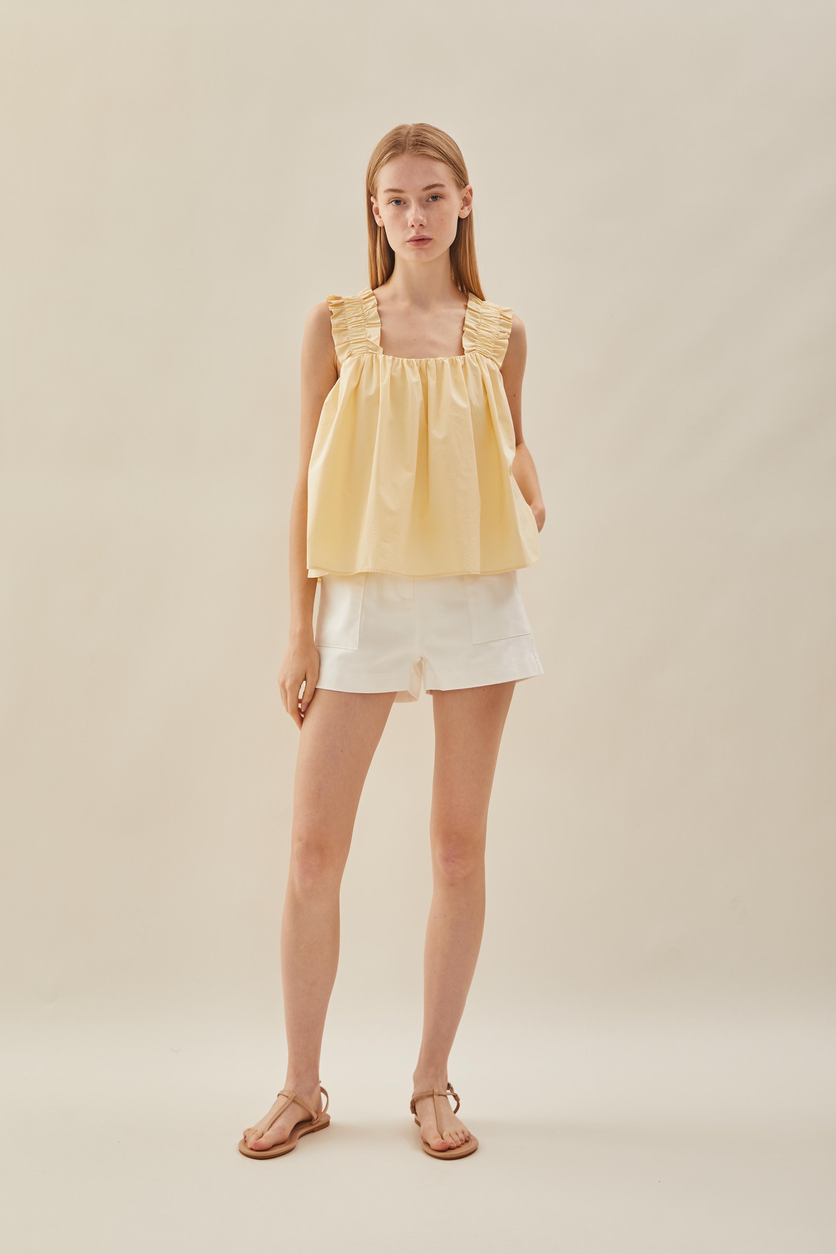 Flared Square Neck Top in Soft Yellow