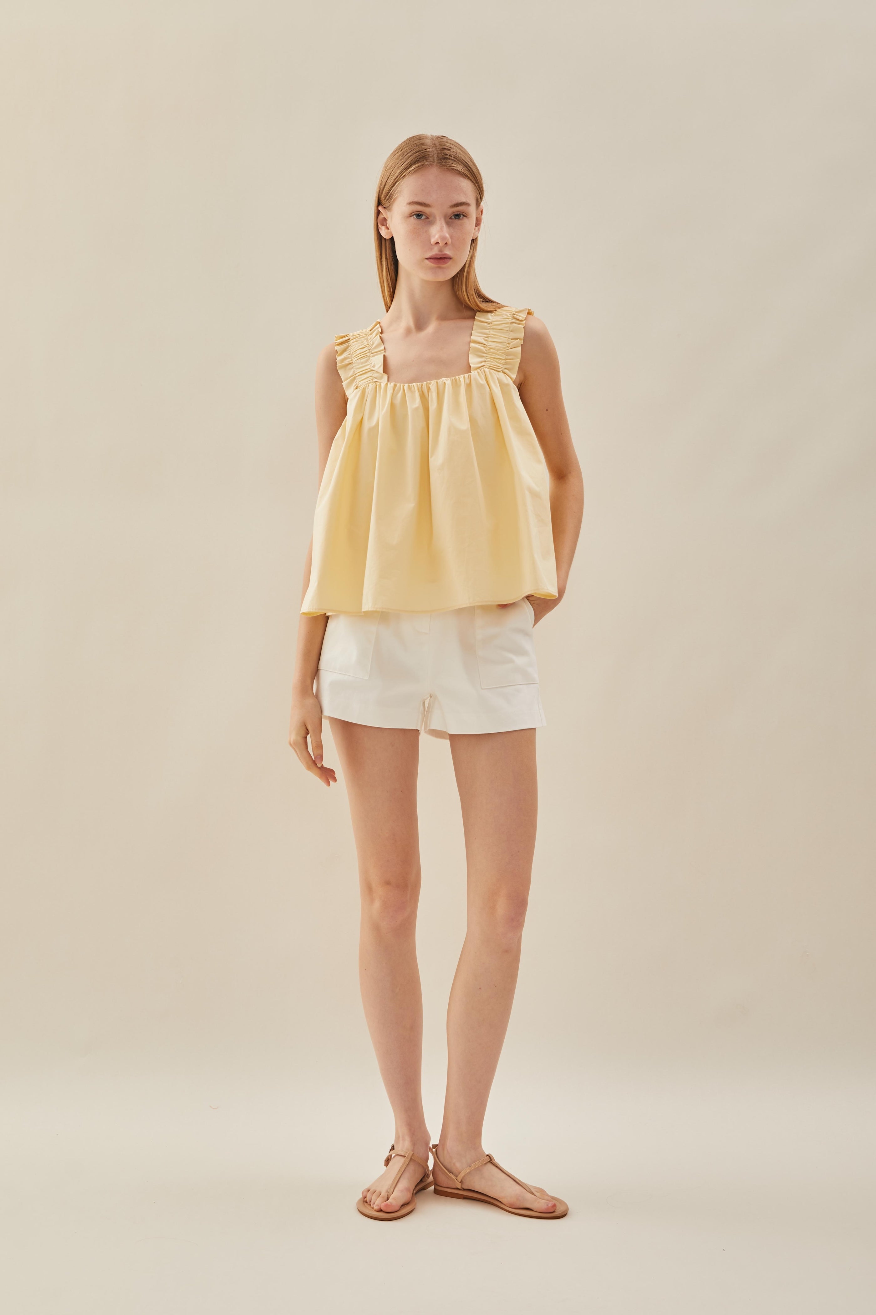 Flared Square Neck Top in Soft Yellow