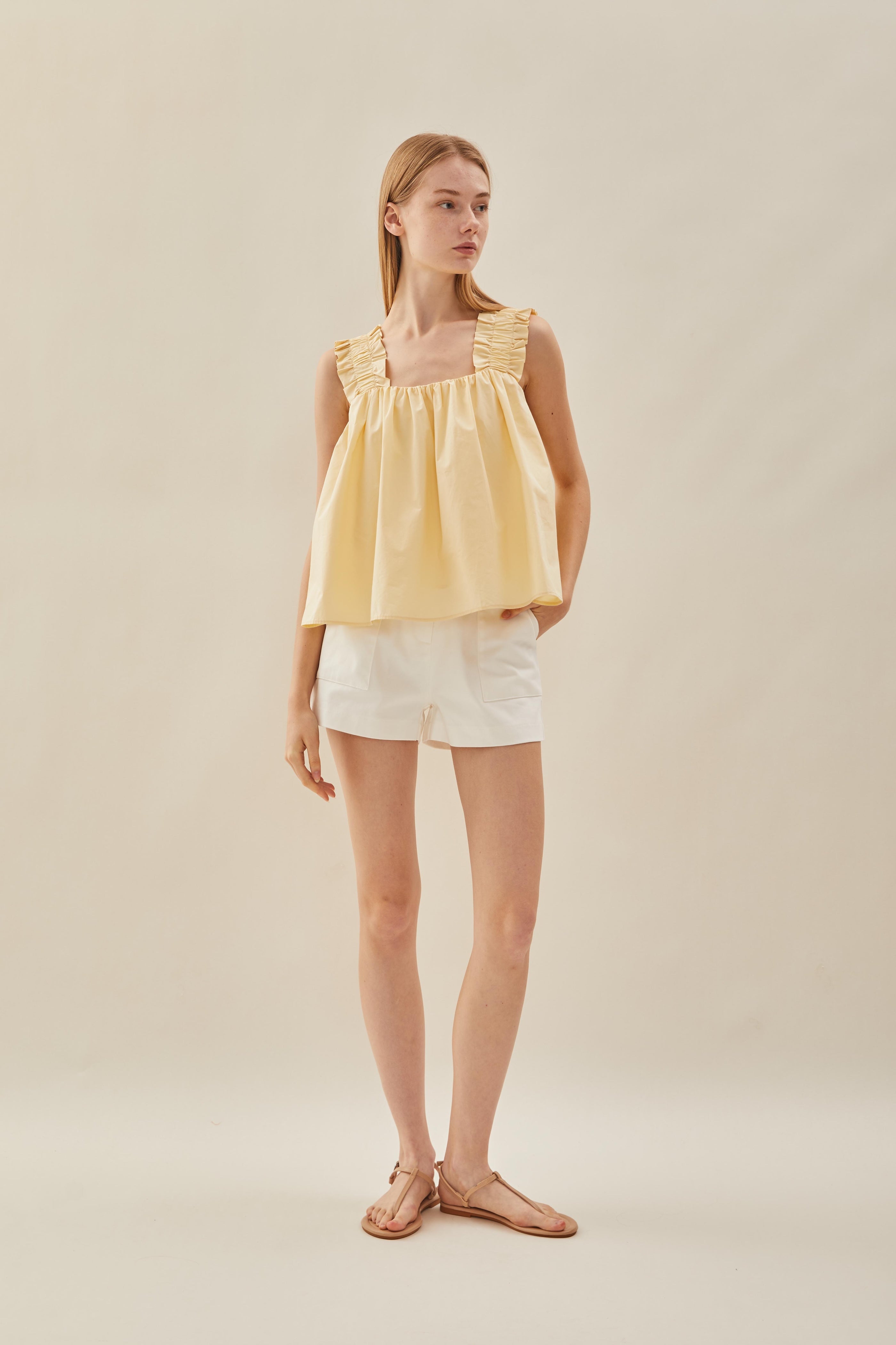 Flared Square Neck Top in Soft Yellow