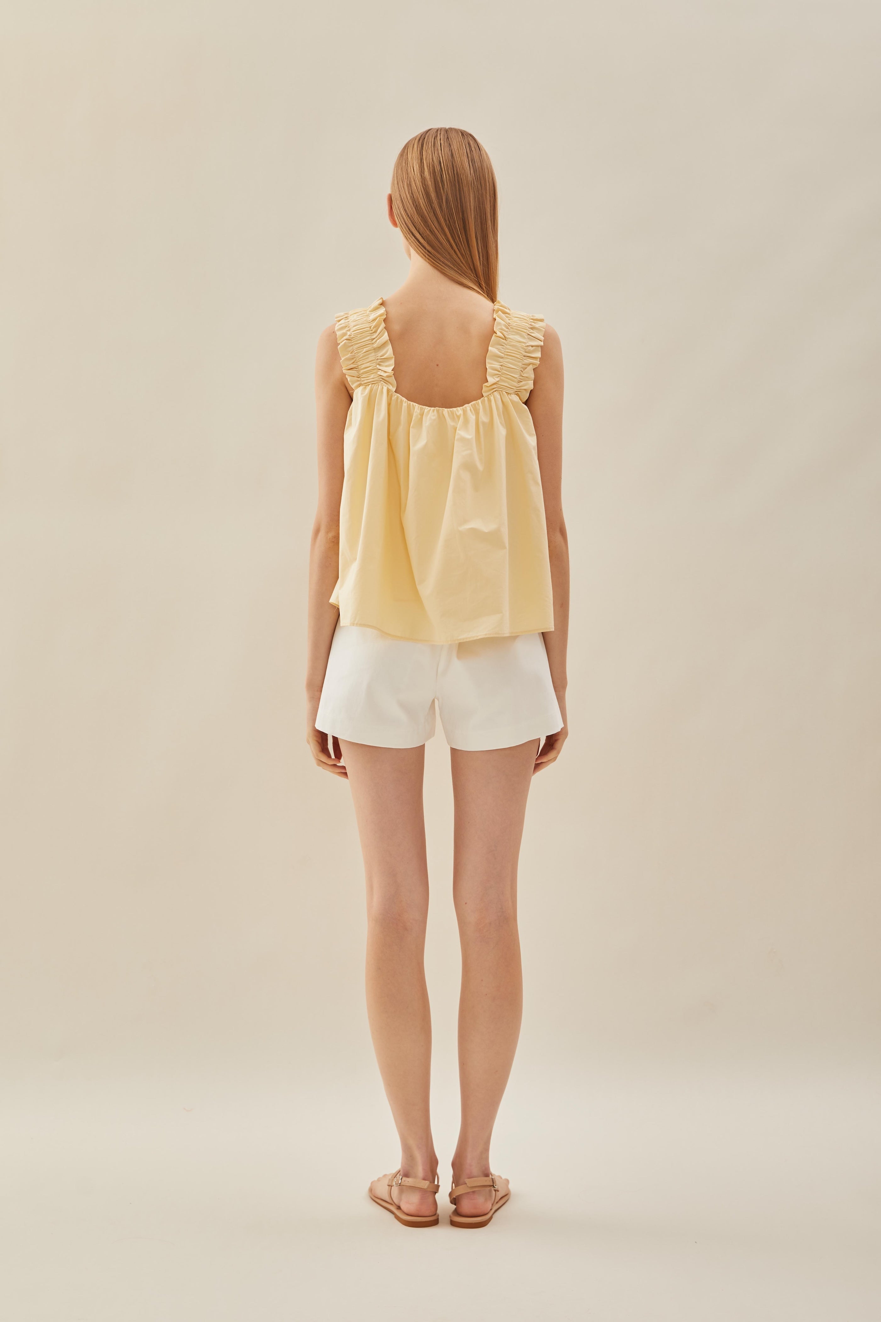 Flared Square Neck Top in Soft Yellow