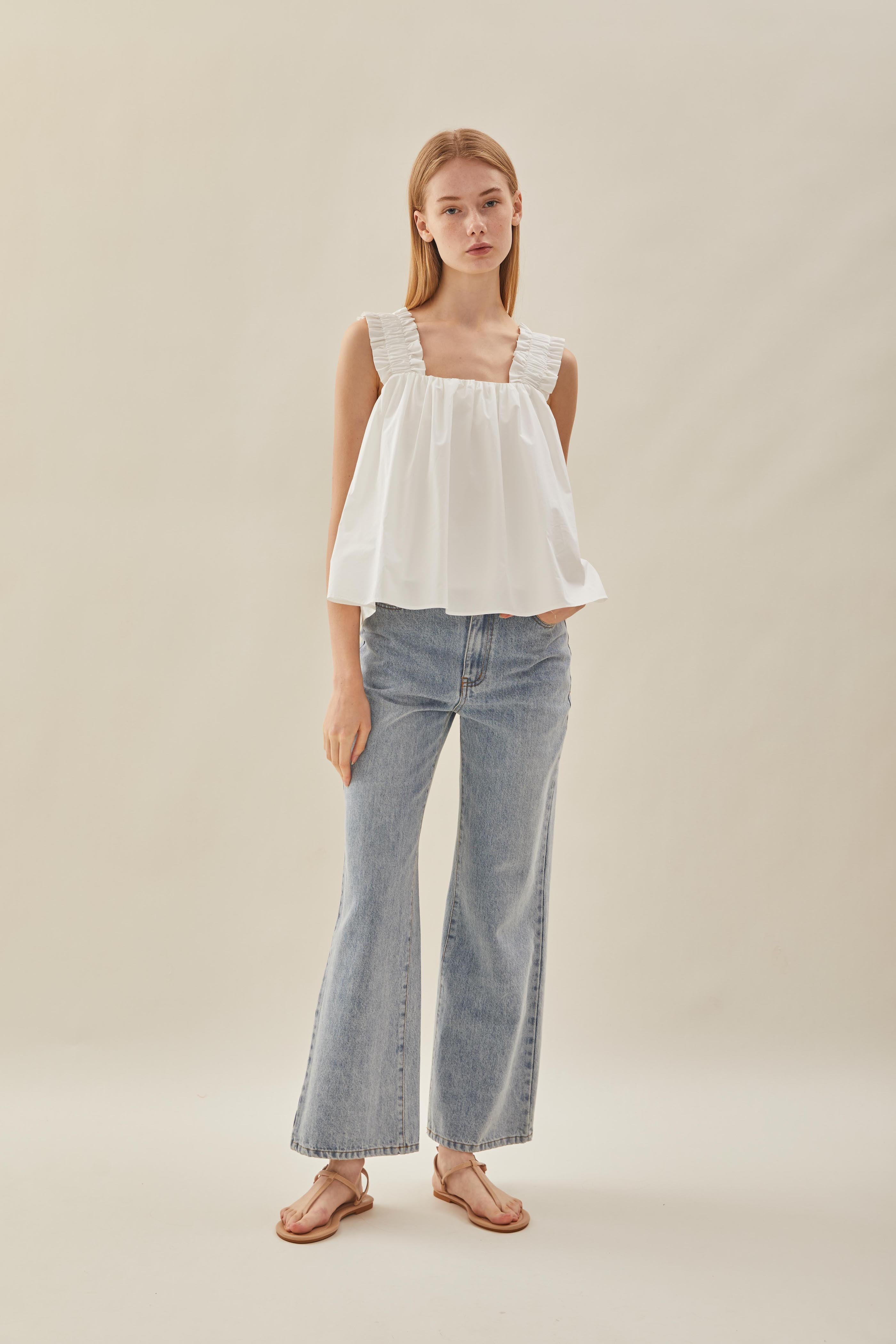 Flared Square Neck Top in White