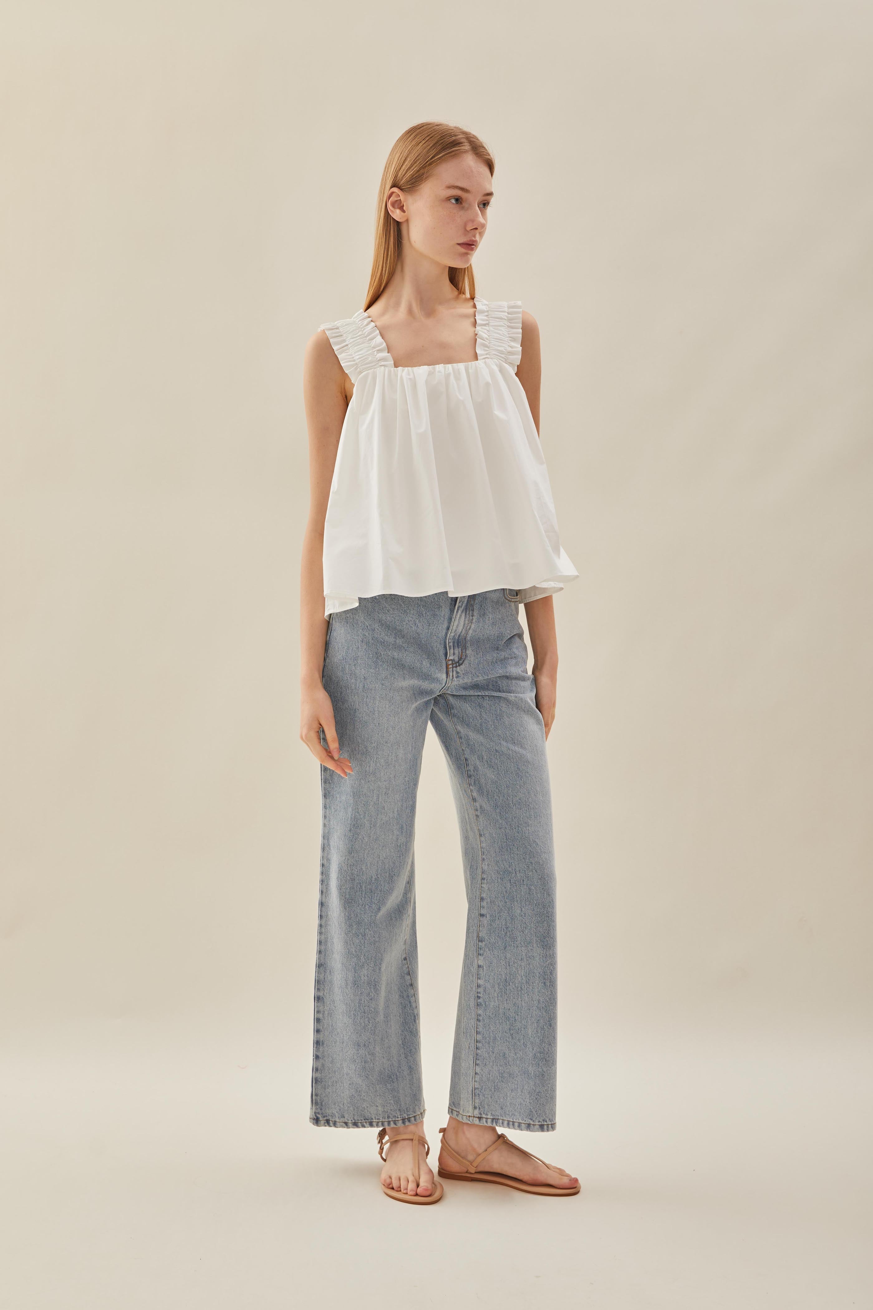 Flared Square Neck Top in White