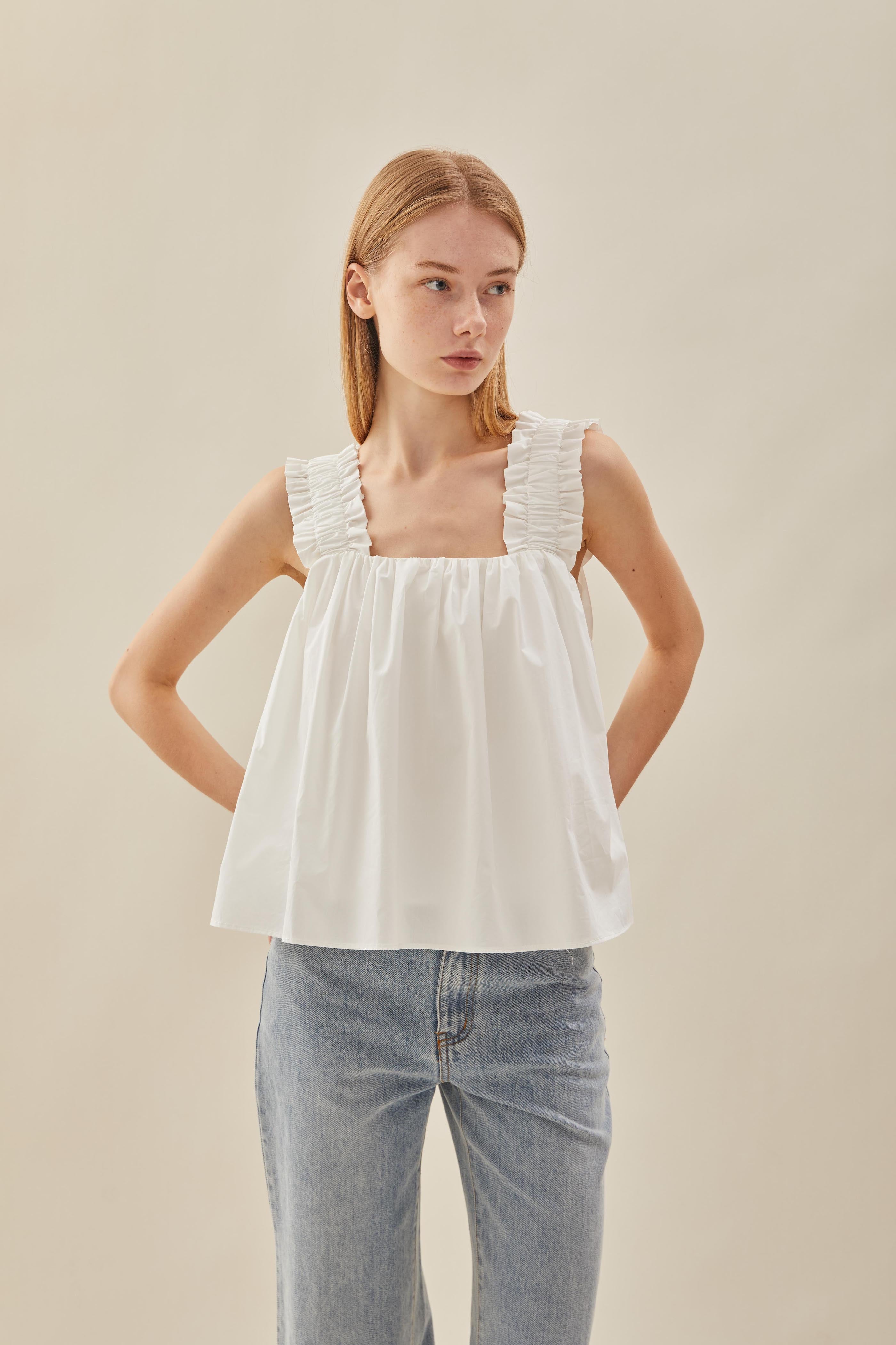 Flared Square Neck Top in White