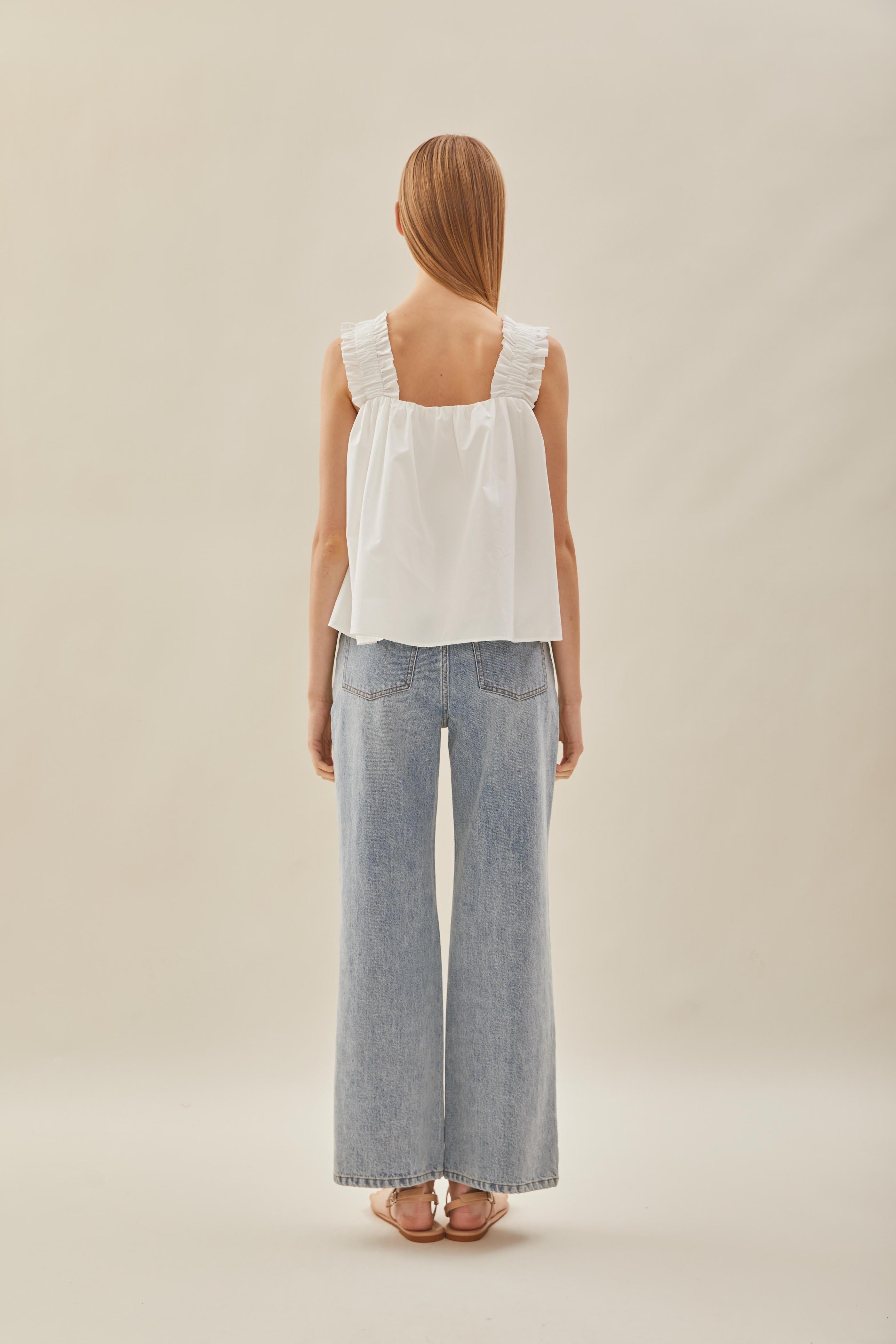 Flared Square Neck Top in White