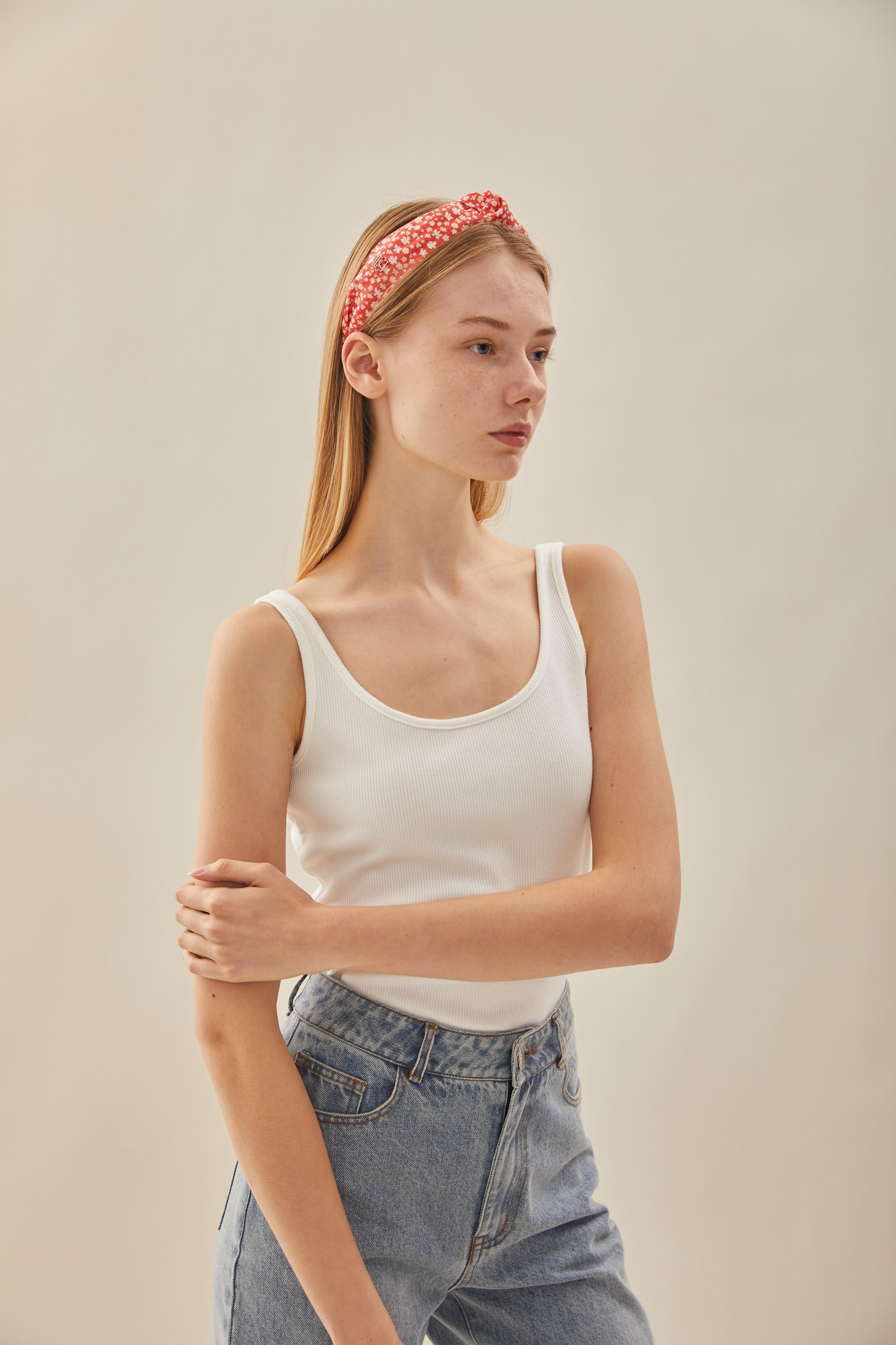 Twist Knotted Headband in Red Bloom