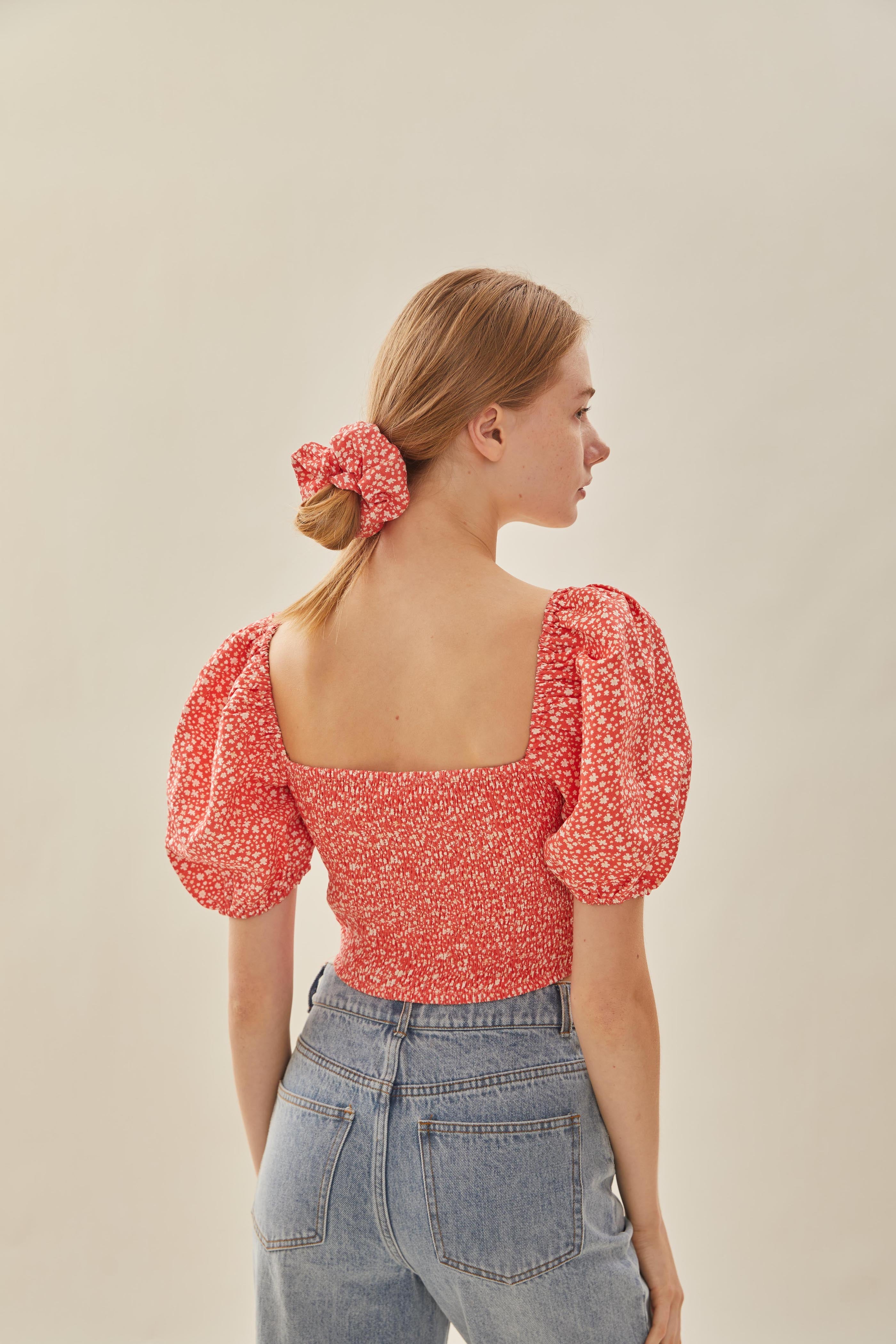 Cotton Scrunchie in Red Bloom