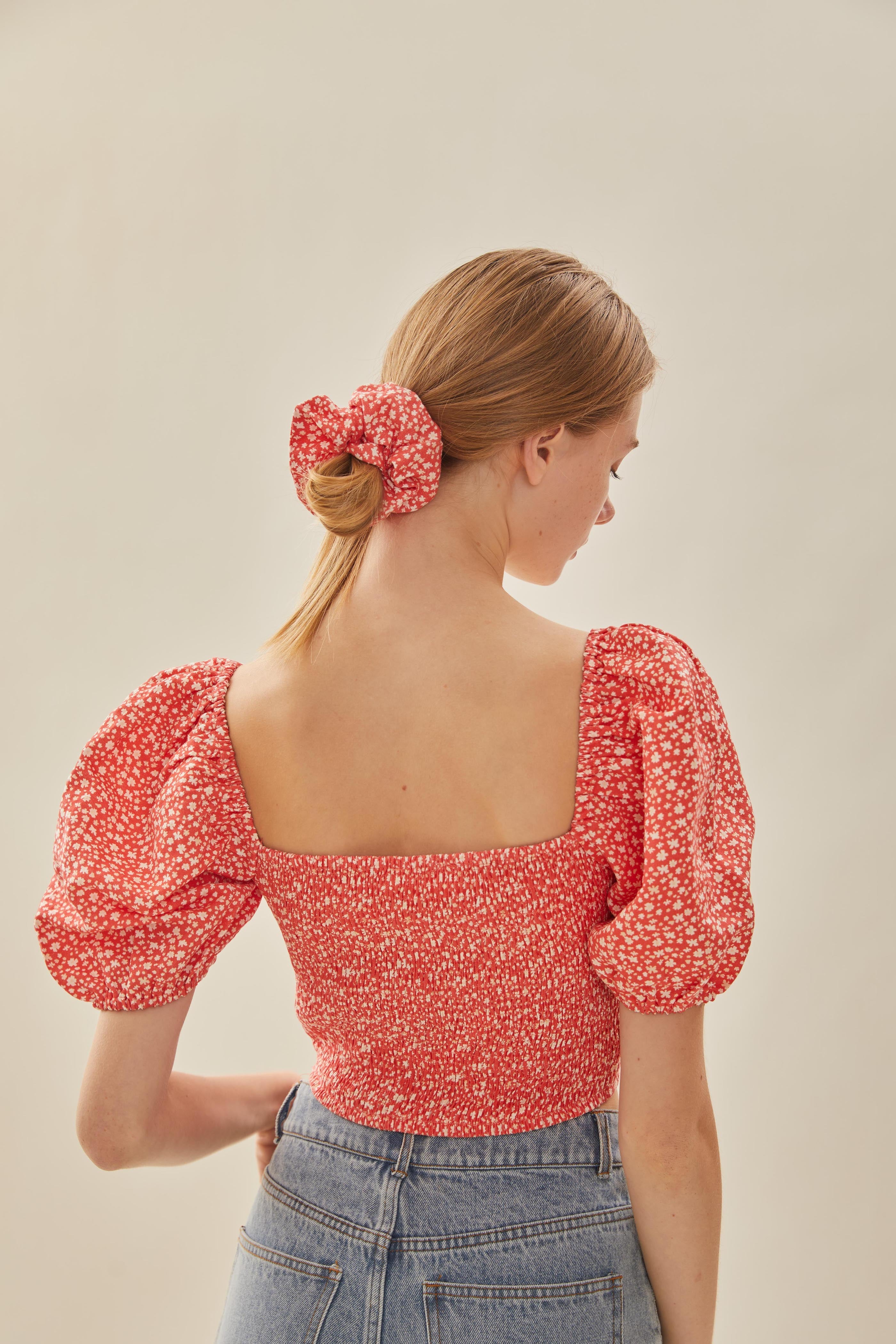 Cotton Scrunchie in Red Bloom