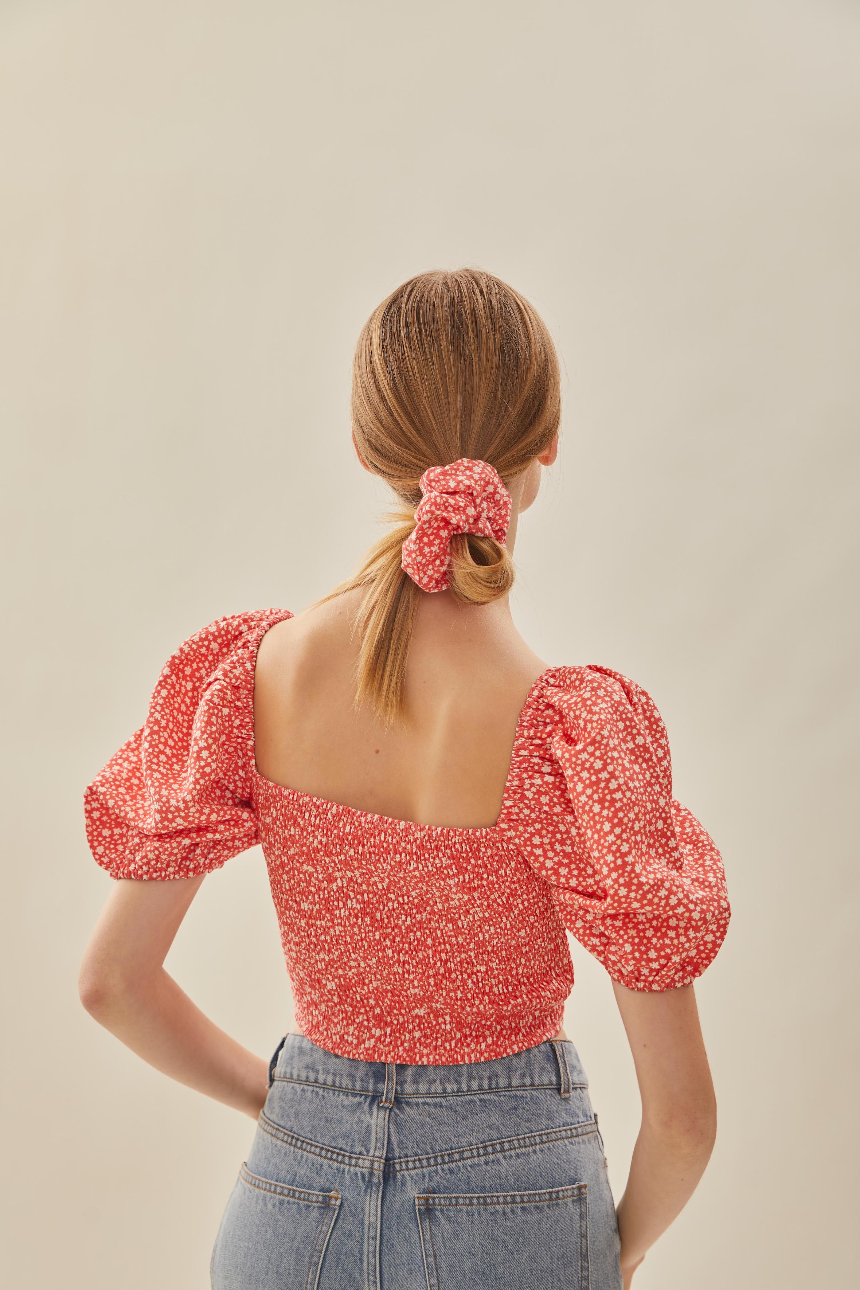 Cotton Scrunchie in Red Bloom