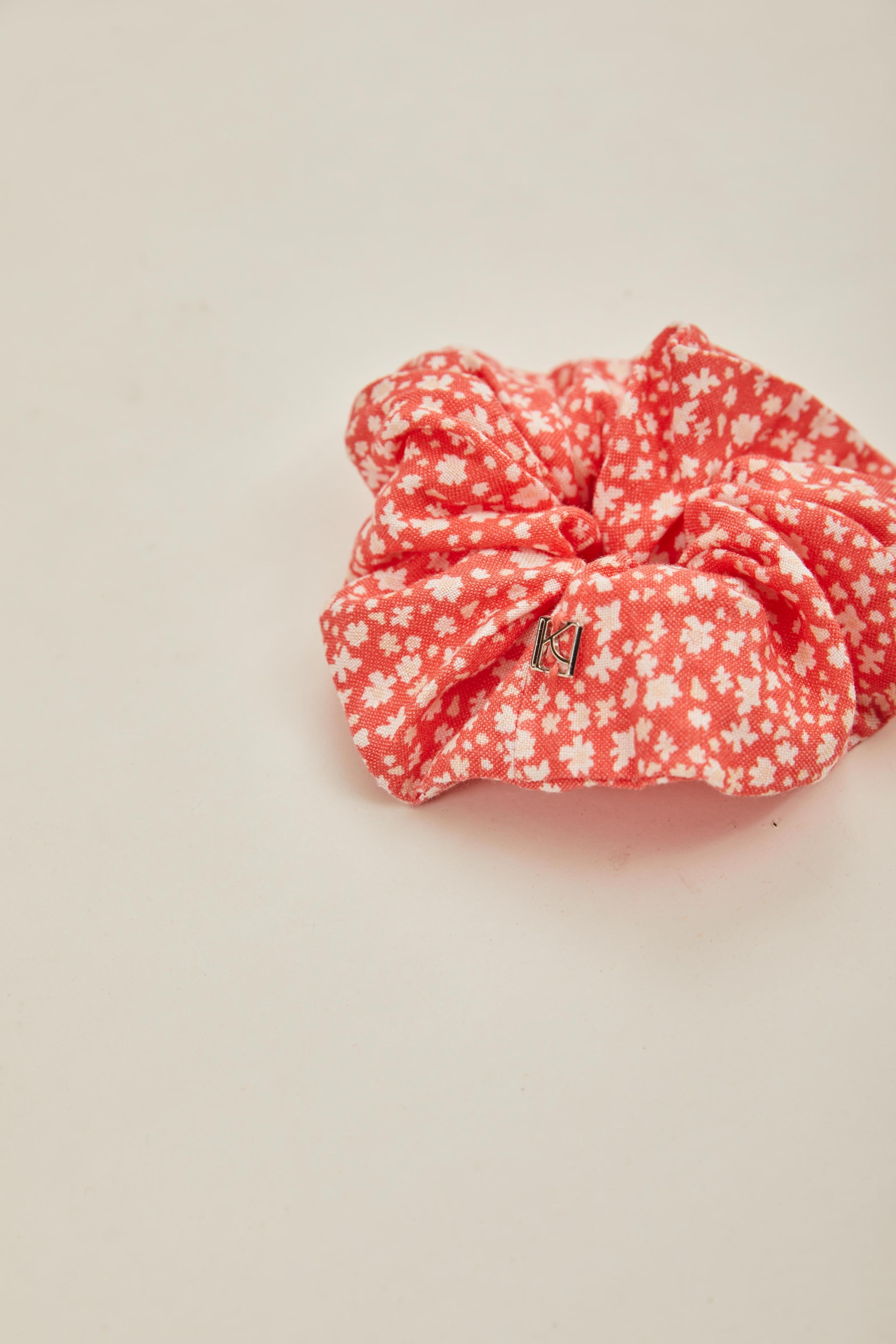 Cotton Scrunchie in Red Bloom