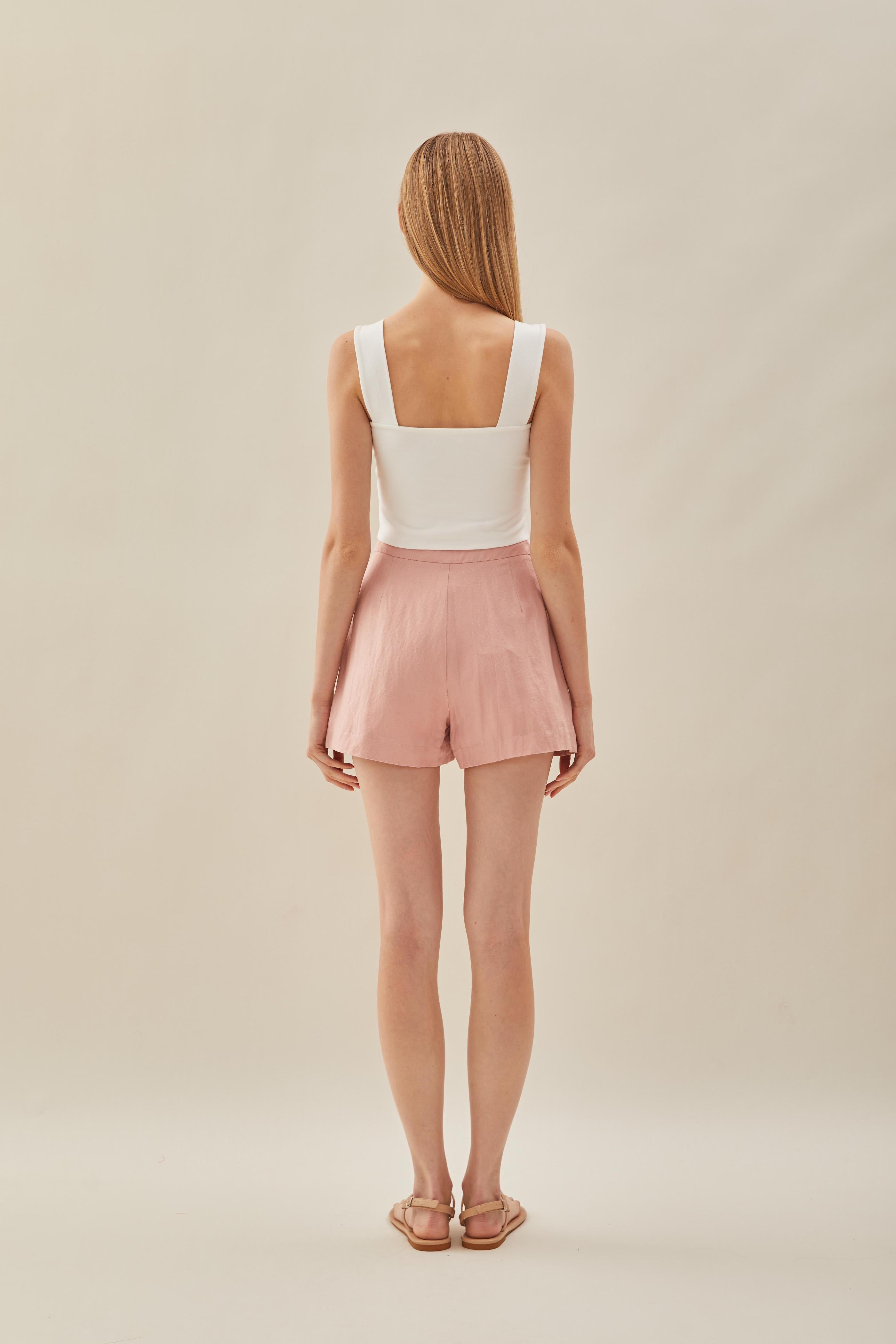 Relaxed Linen Shorts in Petal Pink