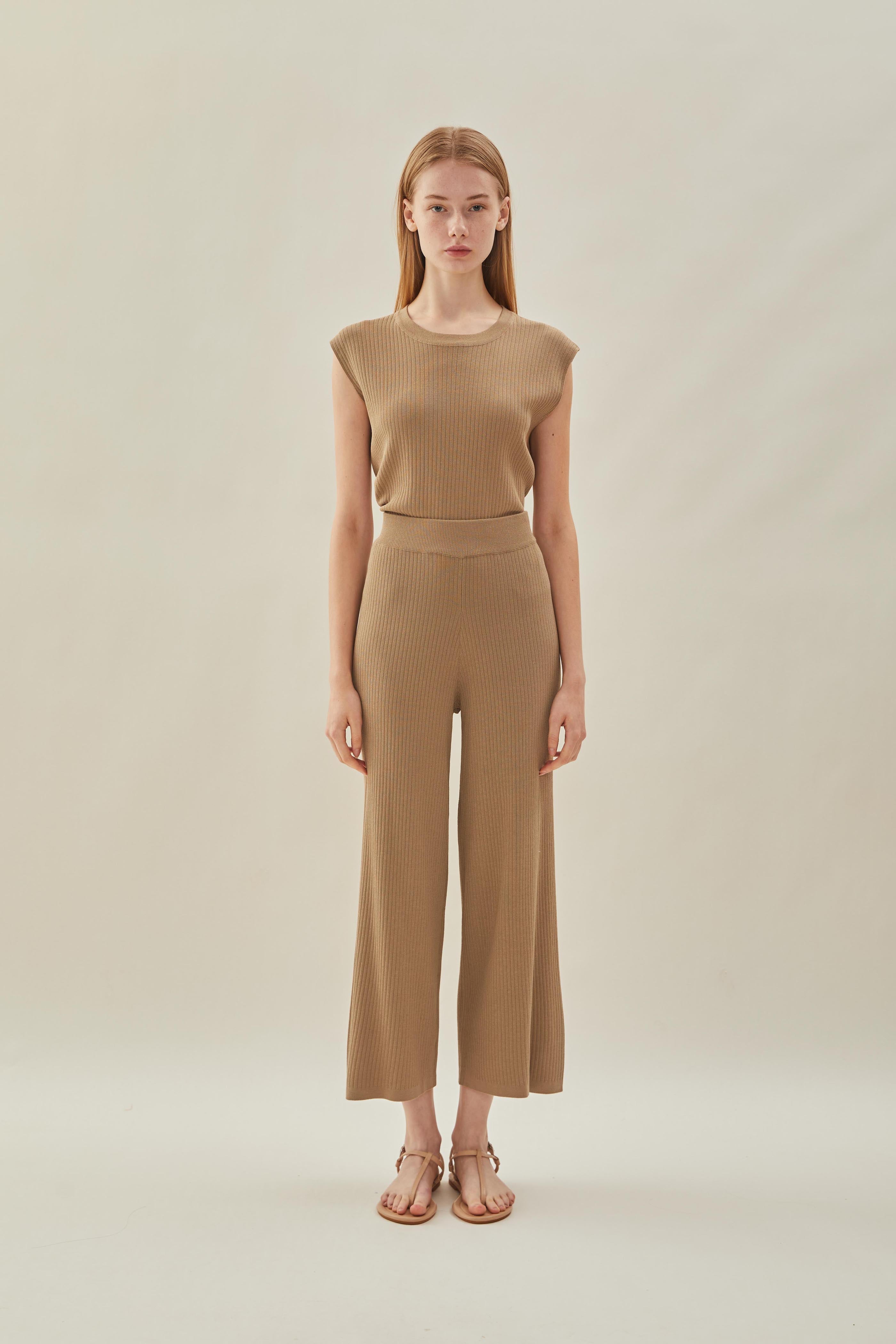 Knitted Long Culottes in Tan