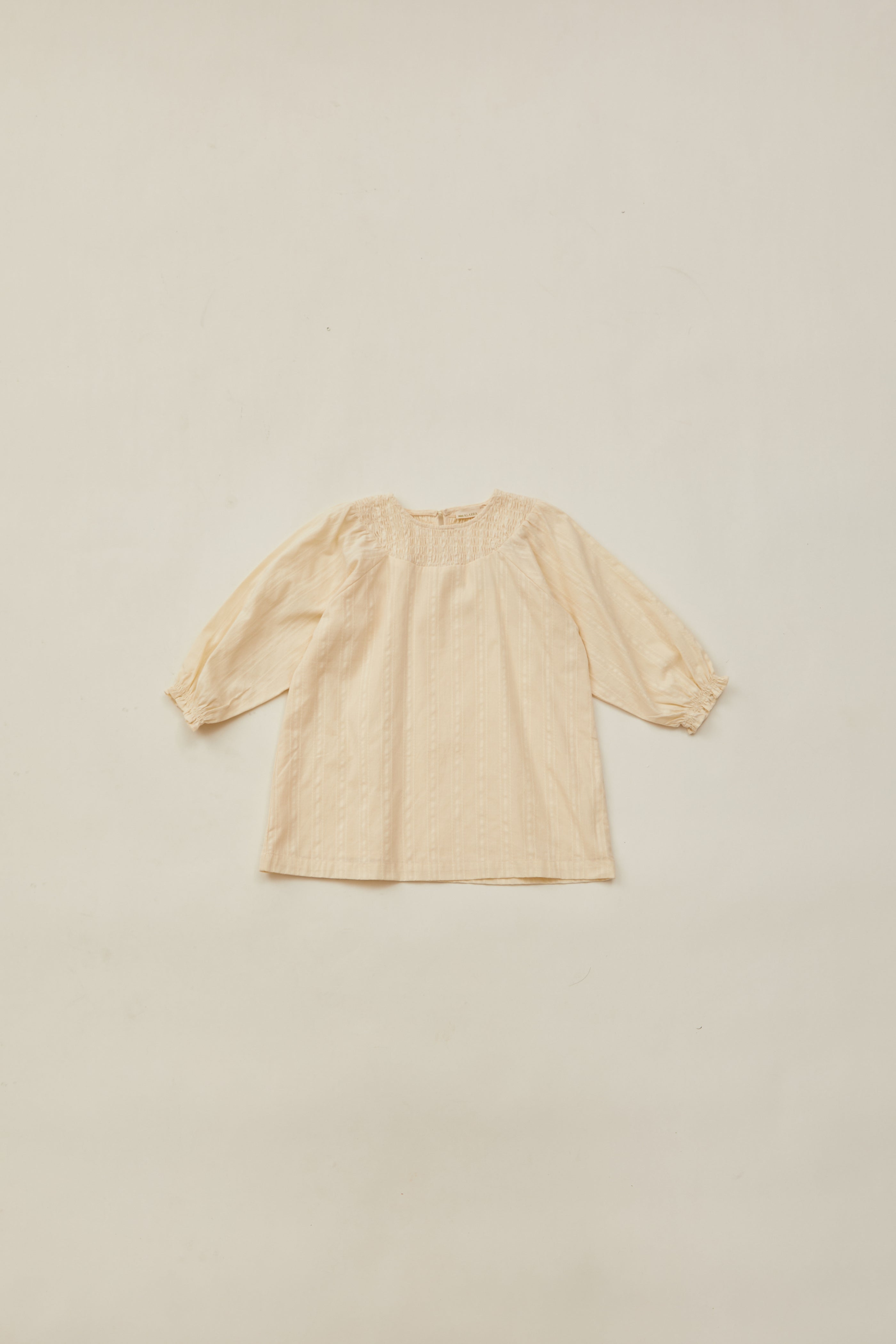 Mini Long Sleeve Shirred Neckline Dress in Oatmeal