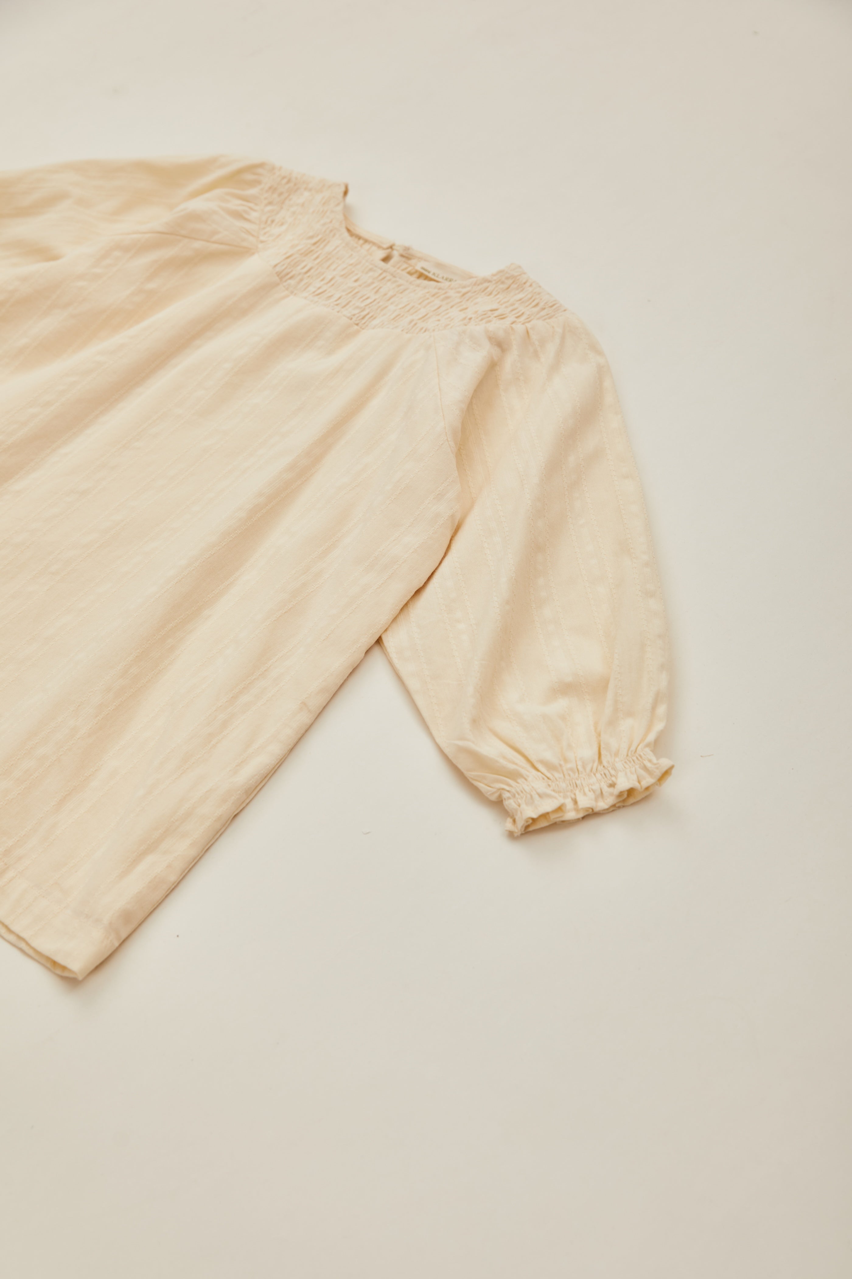 Mini Long Sleeve Shirred Neckline Dress in Oatmeal
