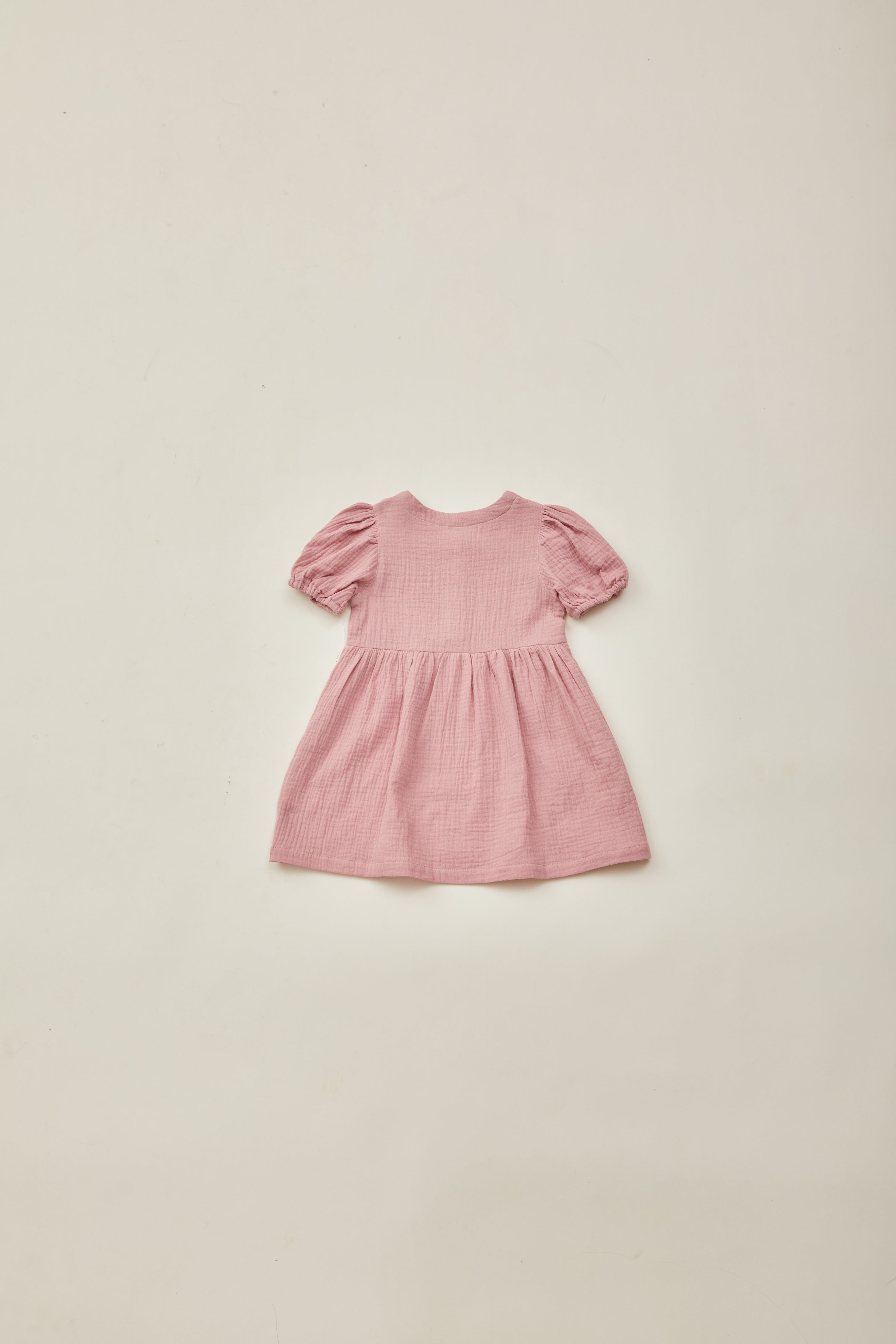 Mini Buttoned Round Neck Dress in Petal Pink