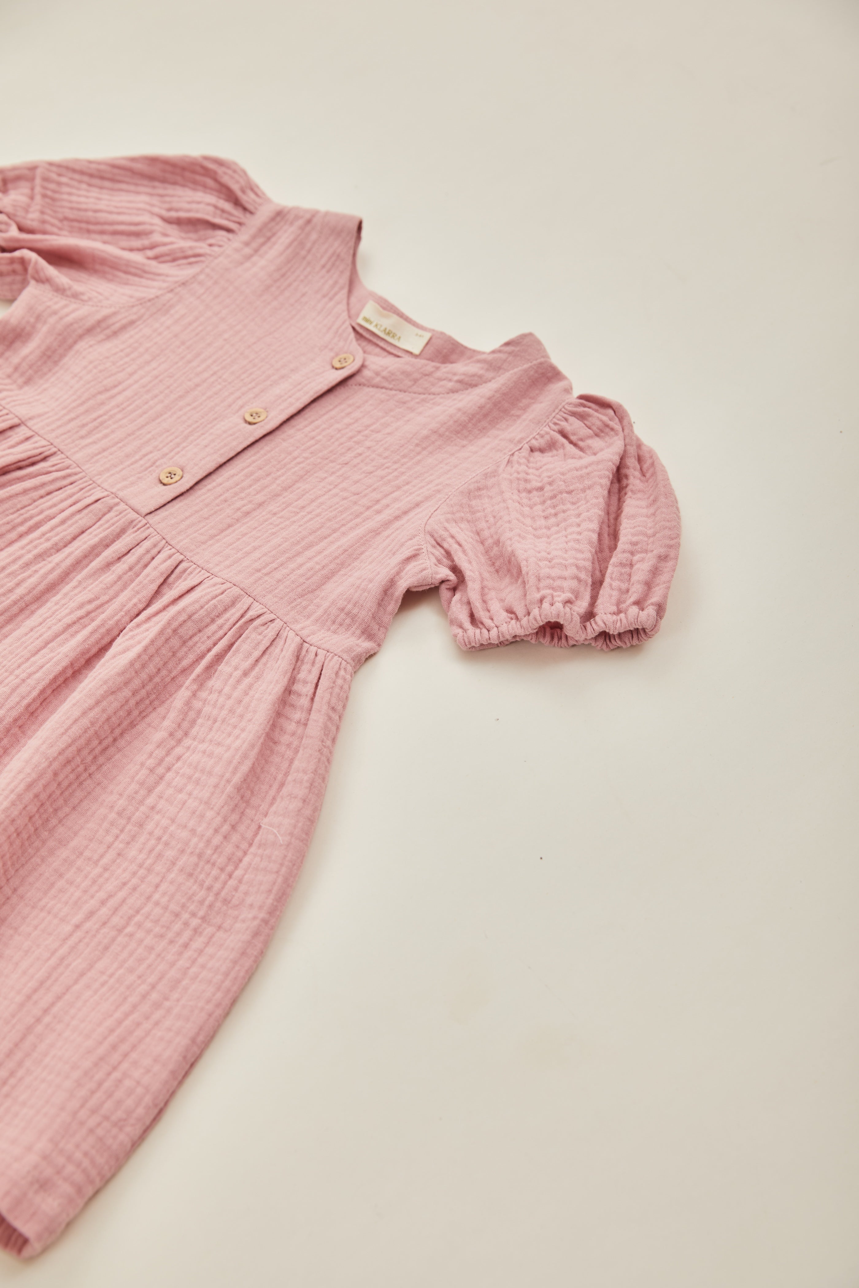 Mini Buttoned Round Neck Dress in Petal Pink