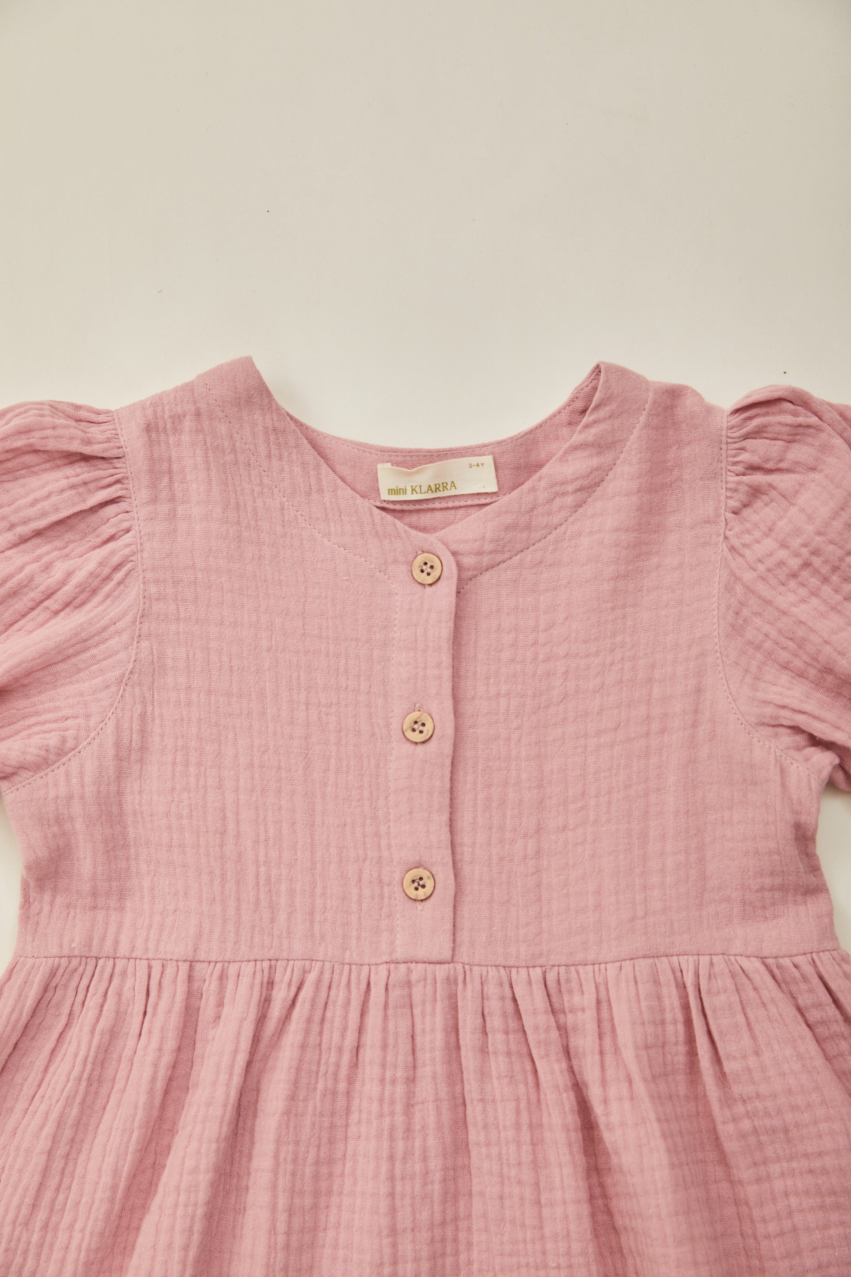 Mini Buttoned Round Neck Dress in Petal Pink