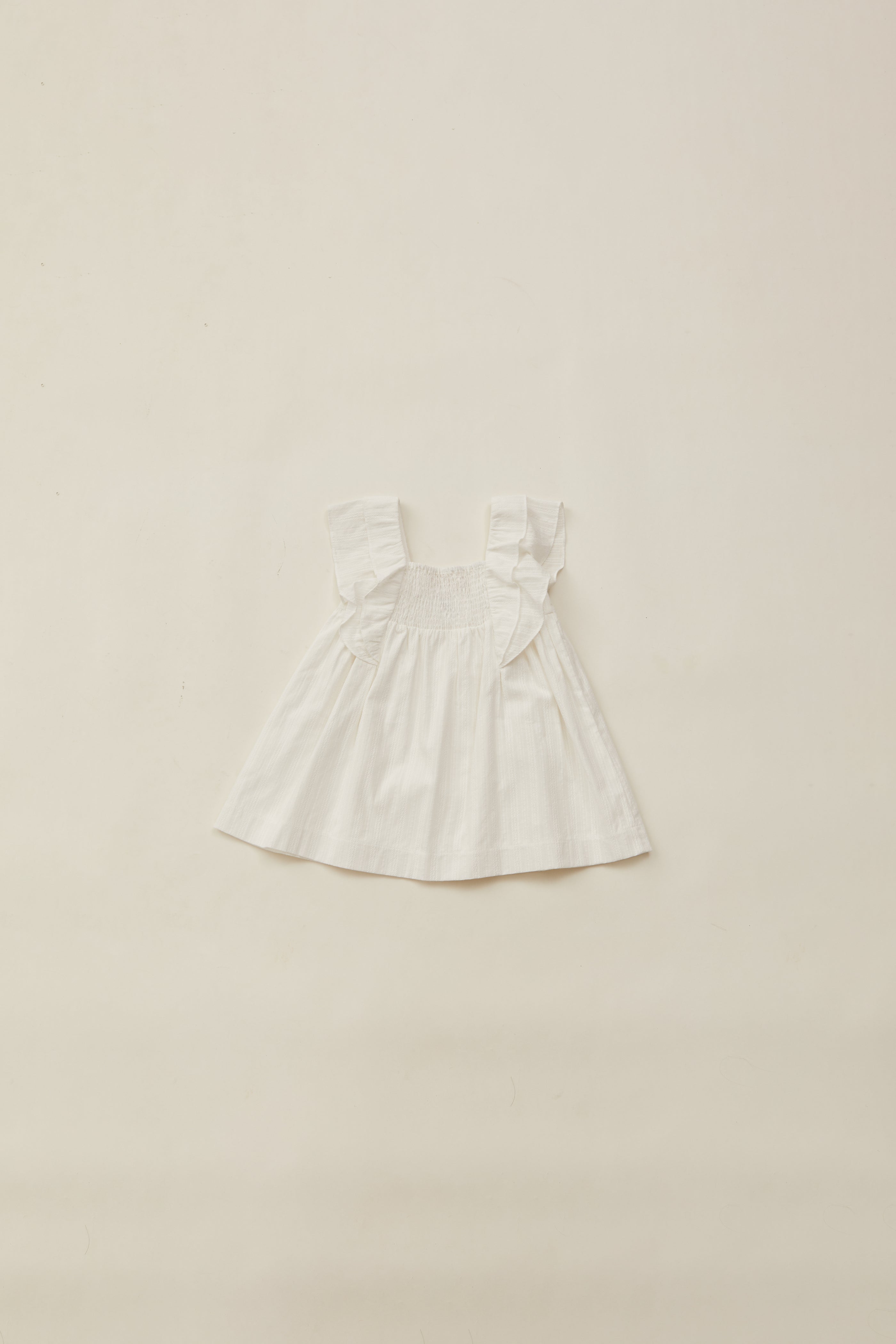 Mini Flutter Strap Shirred Dress in White