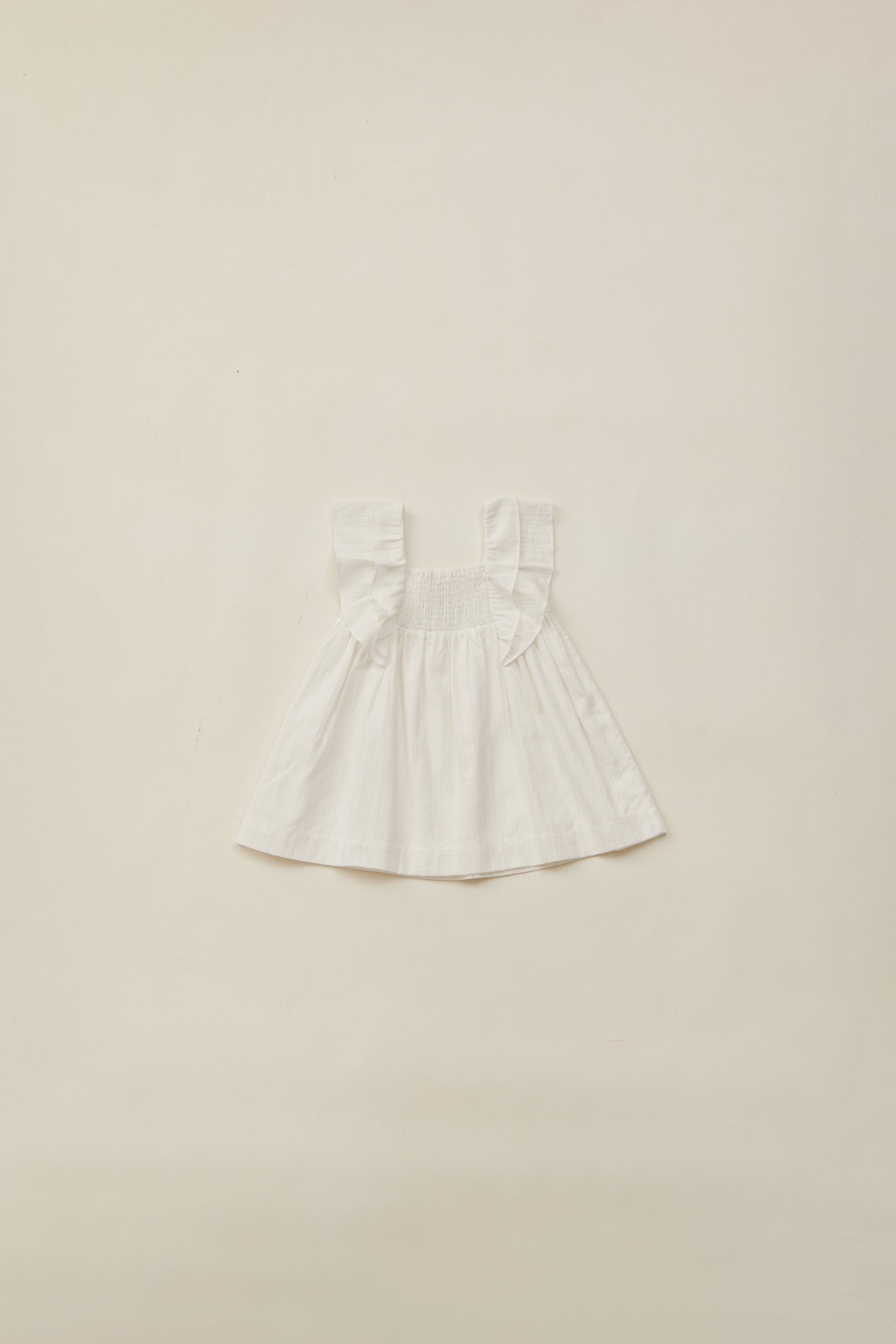 Mini Flutter Strap Shirred Dress in White