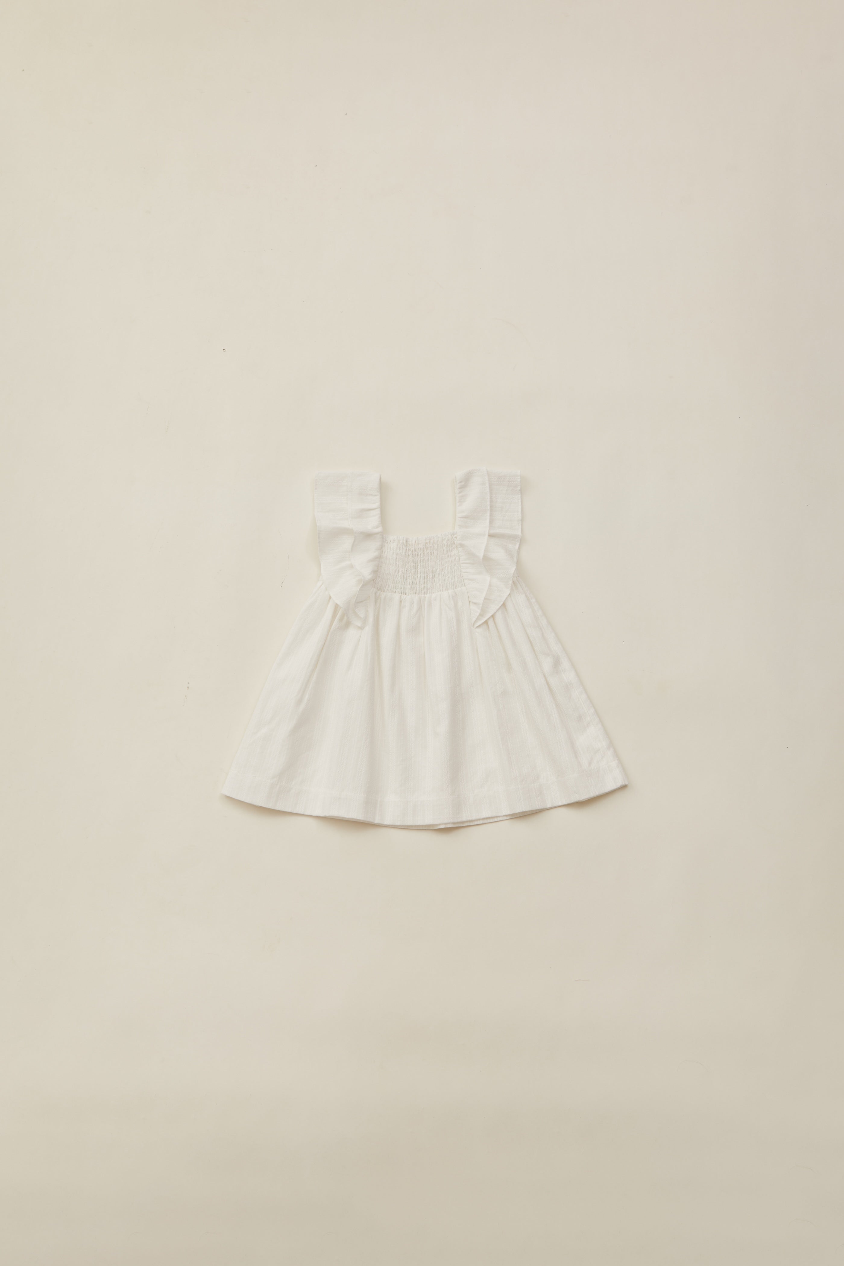 Mini Flutter Strap Shirred Dress in White