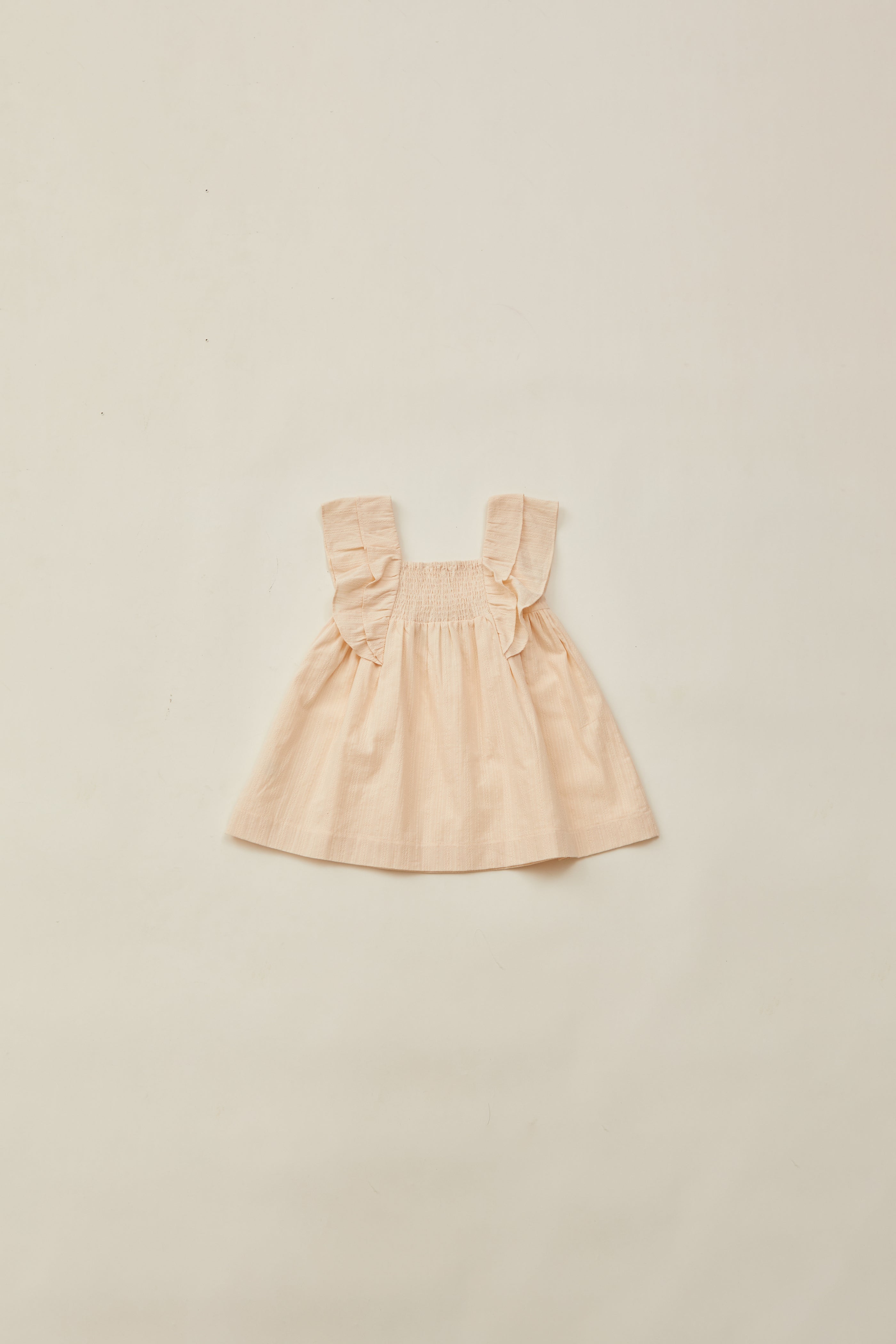 Mini Flutter Strap Shirred Dress in Oatmeal