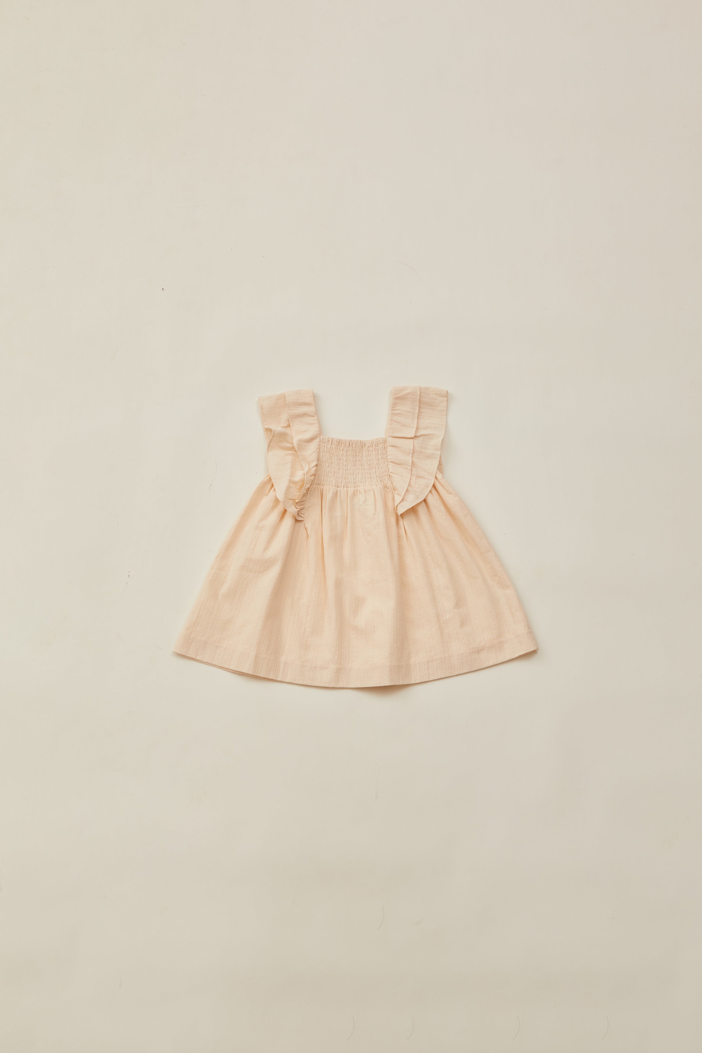 Mini Flutter Strap Shirred Dress in Oatmeal