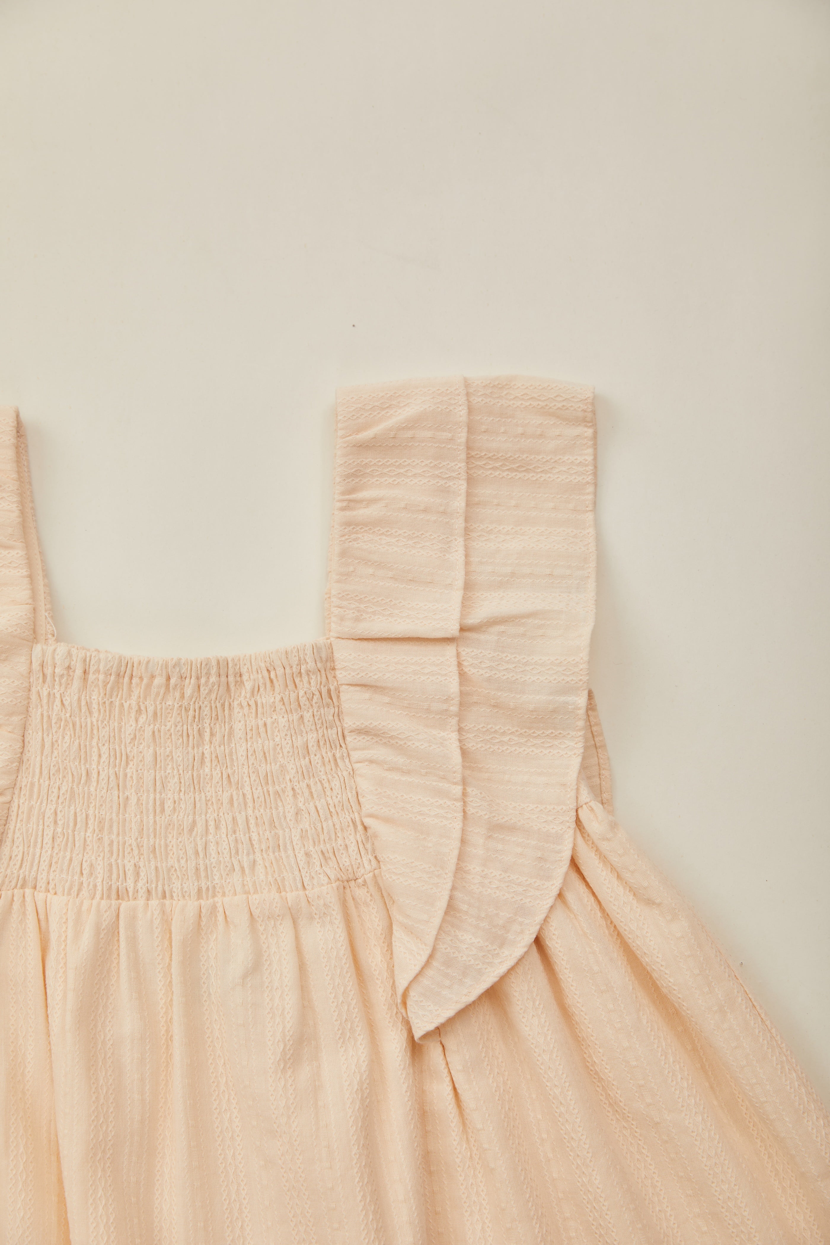 Mini Flutter Strap Shirred Dress in Oatmeal
