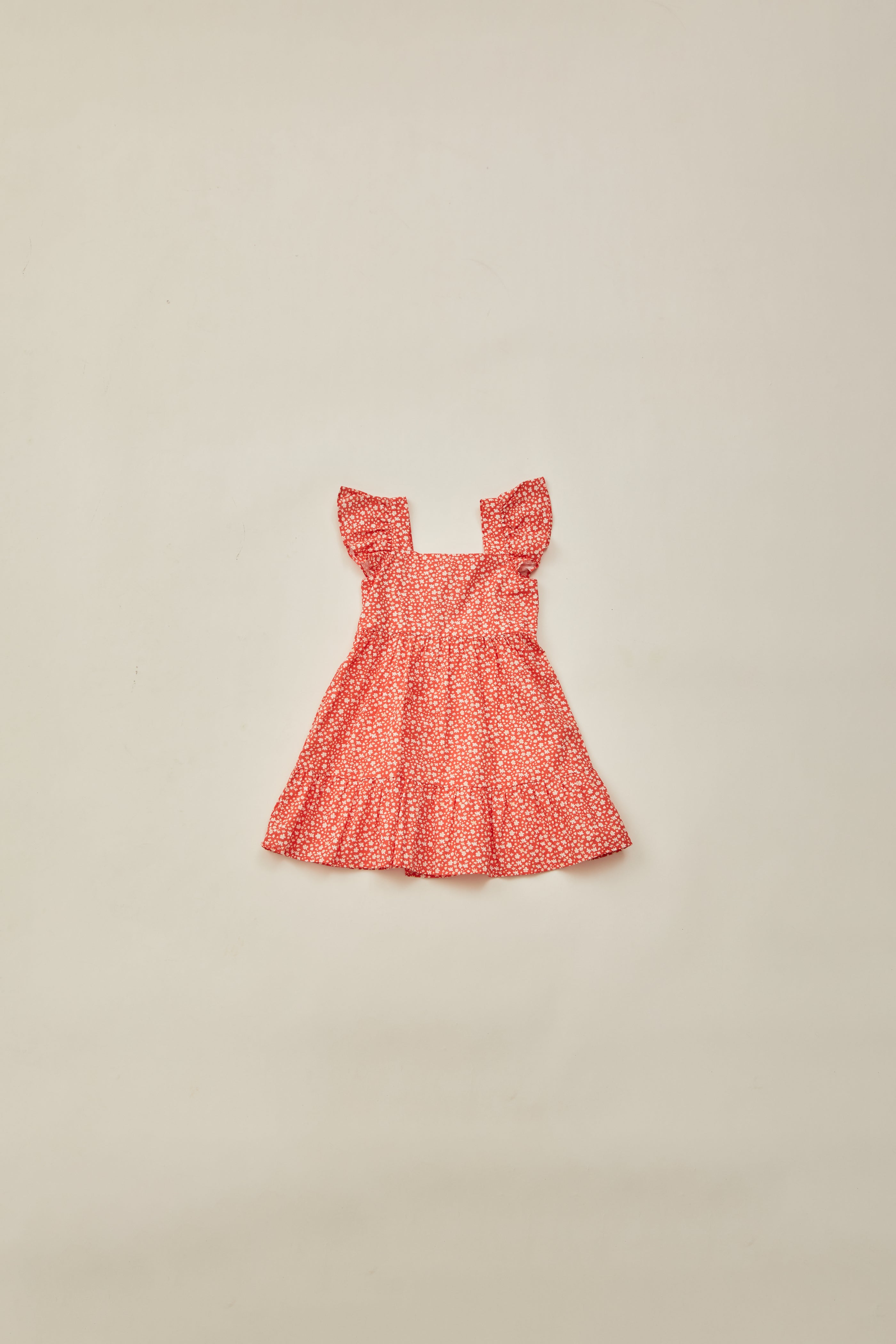 Mini Frilled Sleeve Tiered Dress in Red Bloom