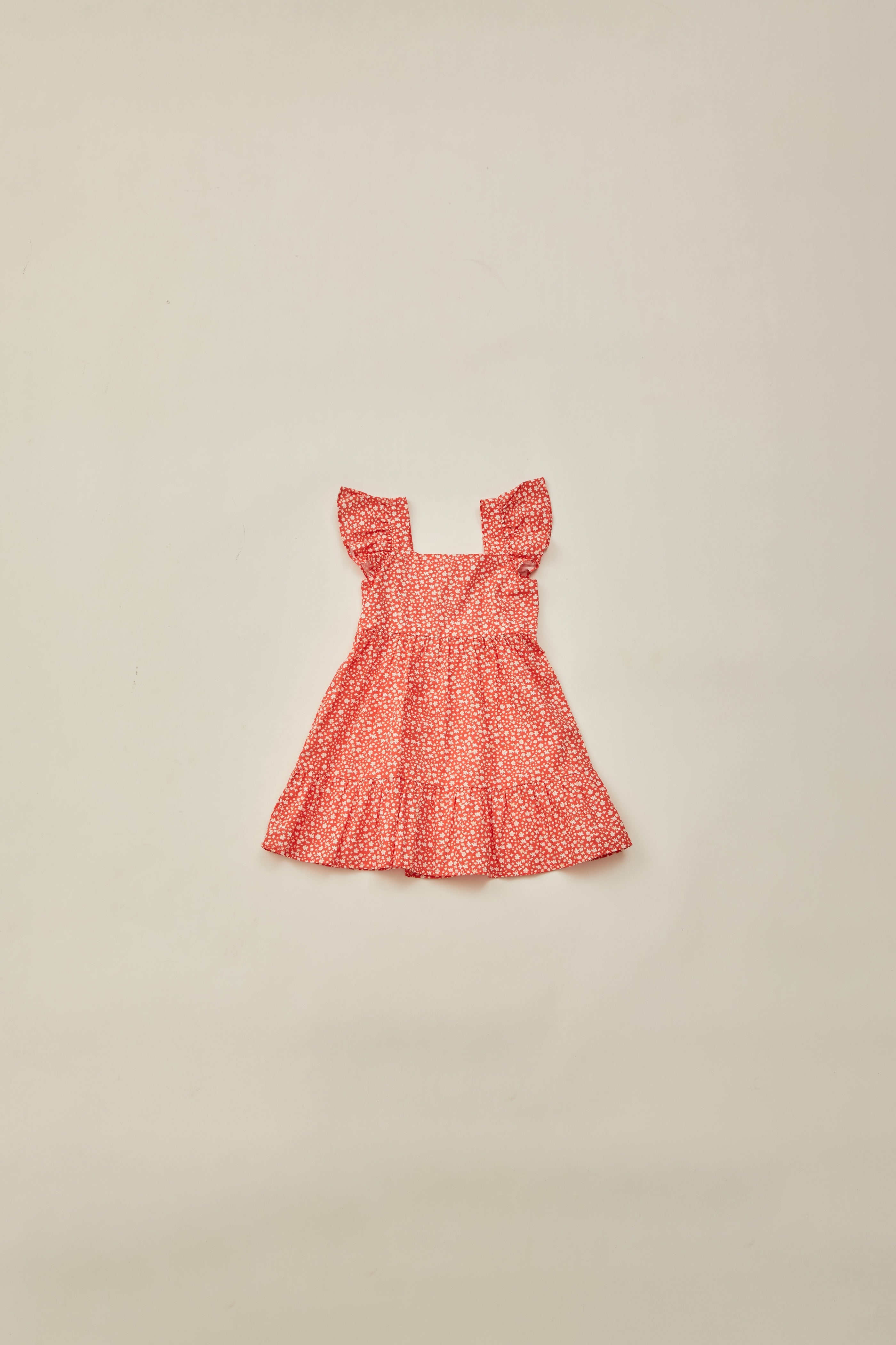 Mini Frilled Sleeve Tiered Dress in Red Bloom