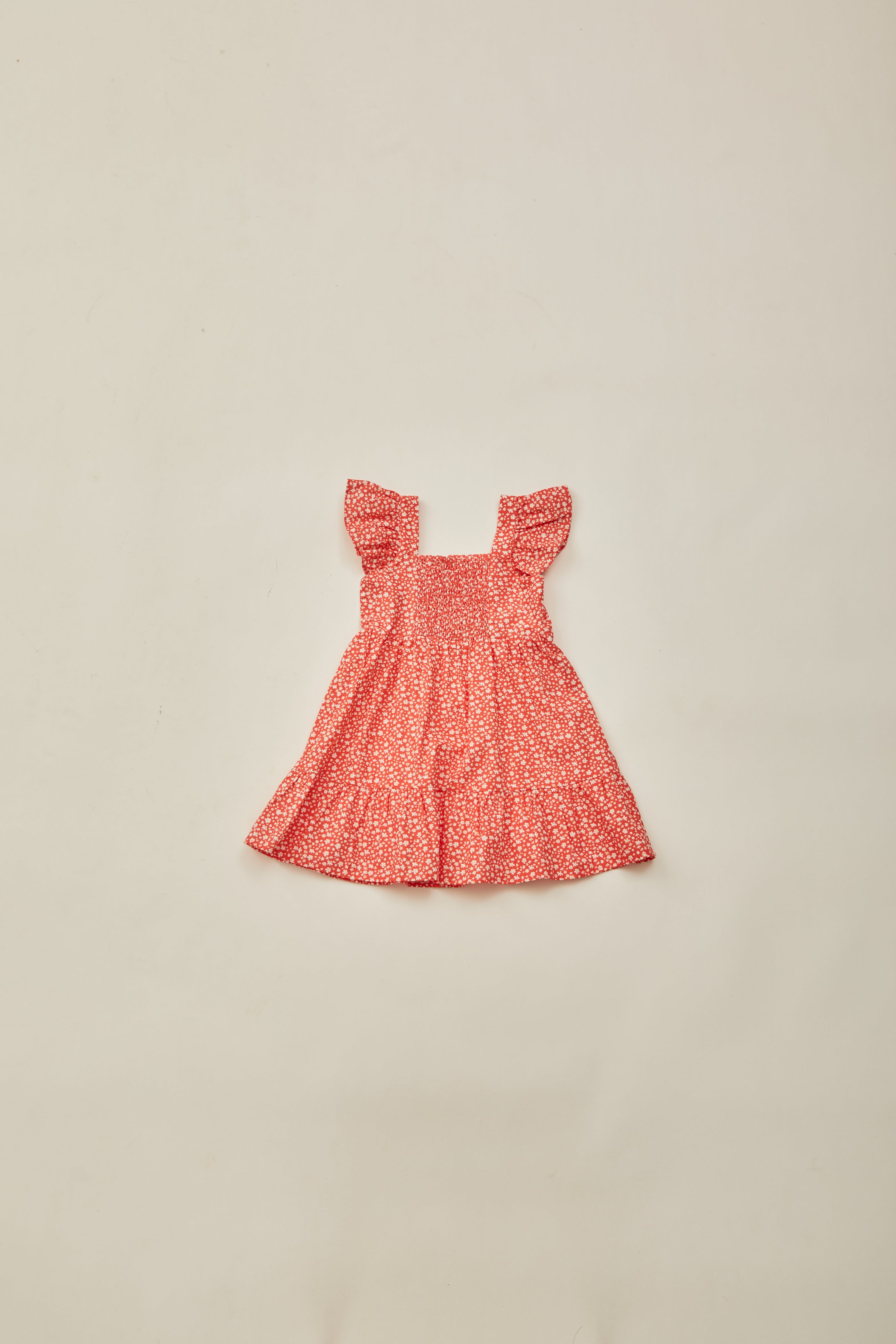 Mini Frilled Sleeve Tiered Dress in Red Bloom