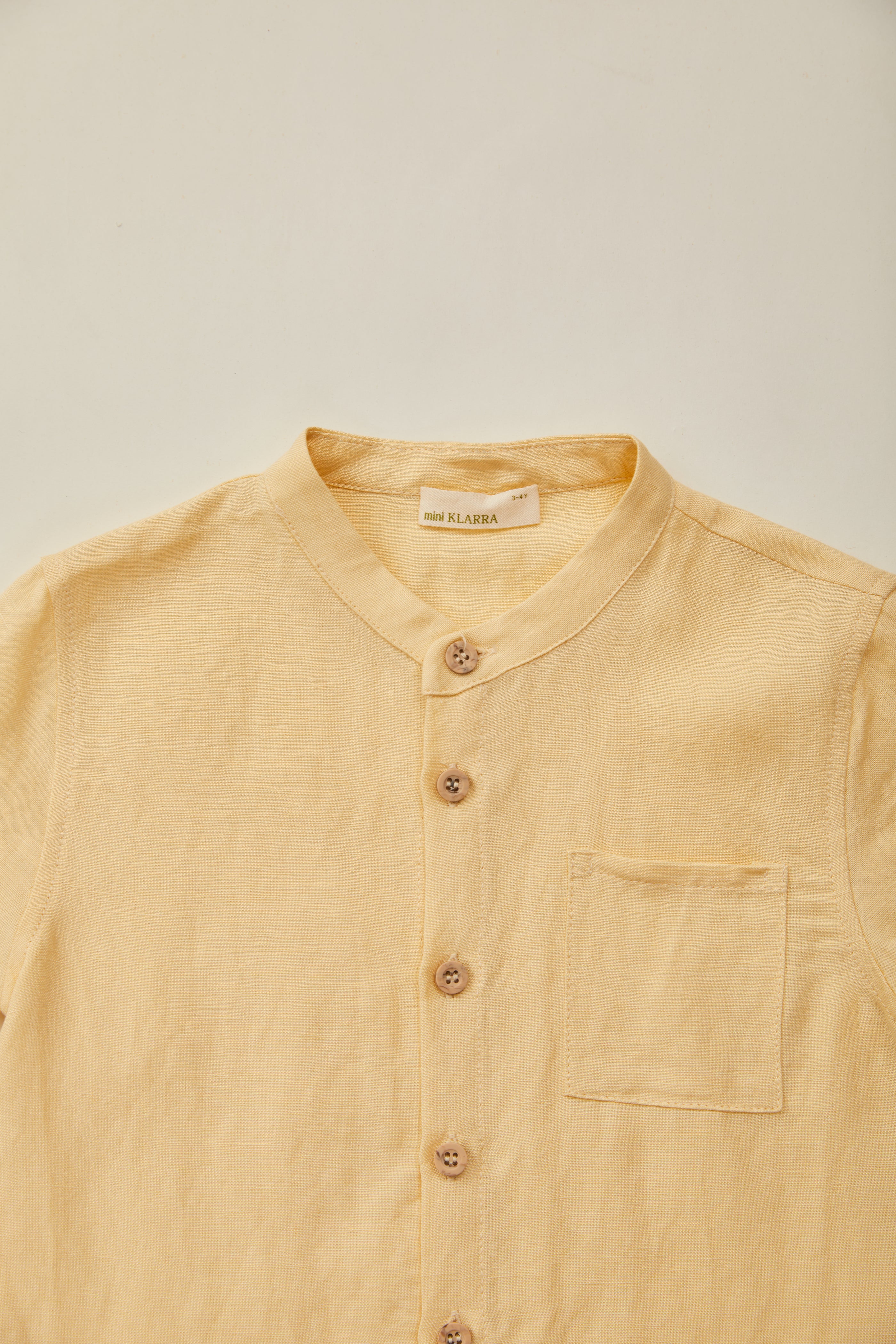 Mini Mandarin Collar Shirt in Pale Yellow