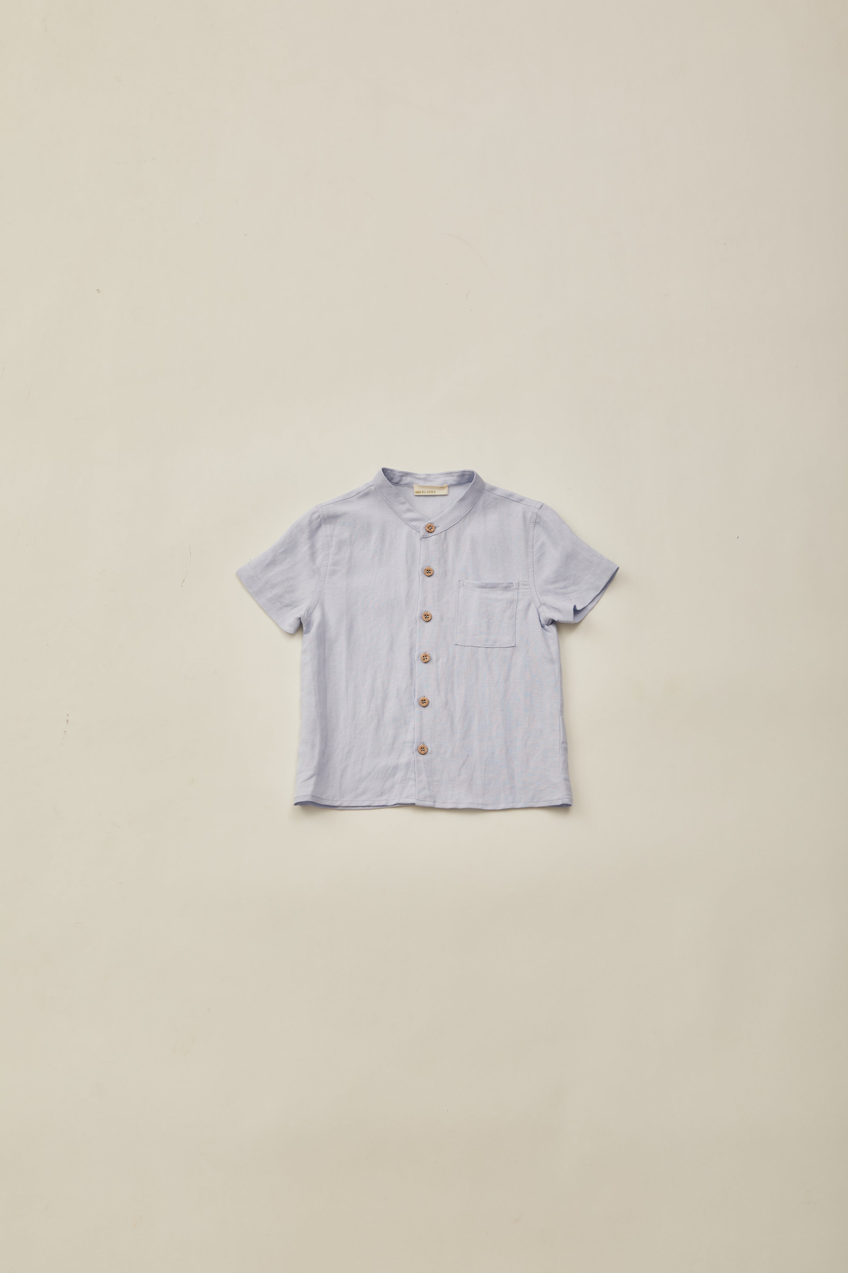 Mini Mandarin Collar Shirt in Mist Blue