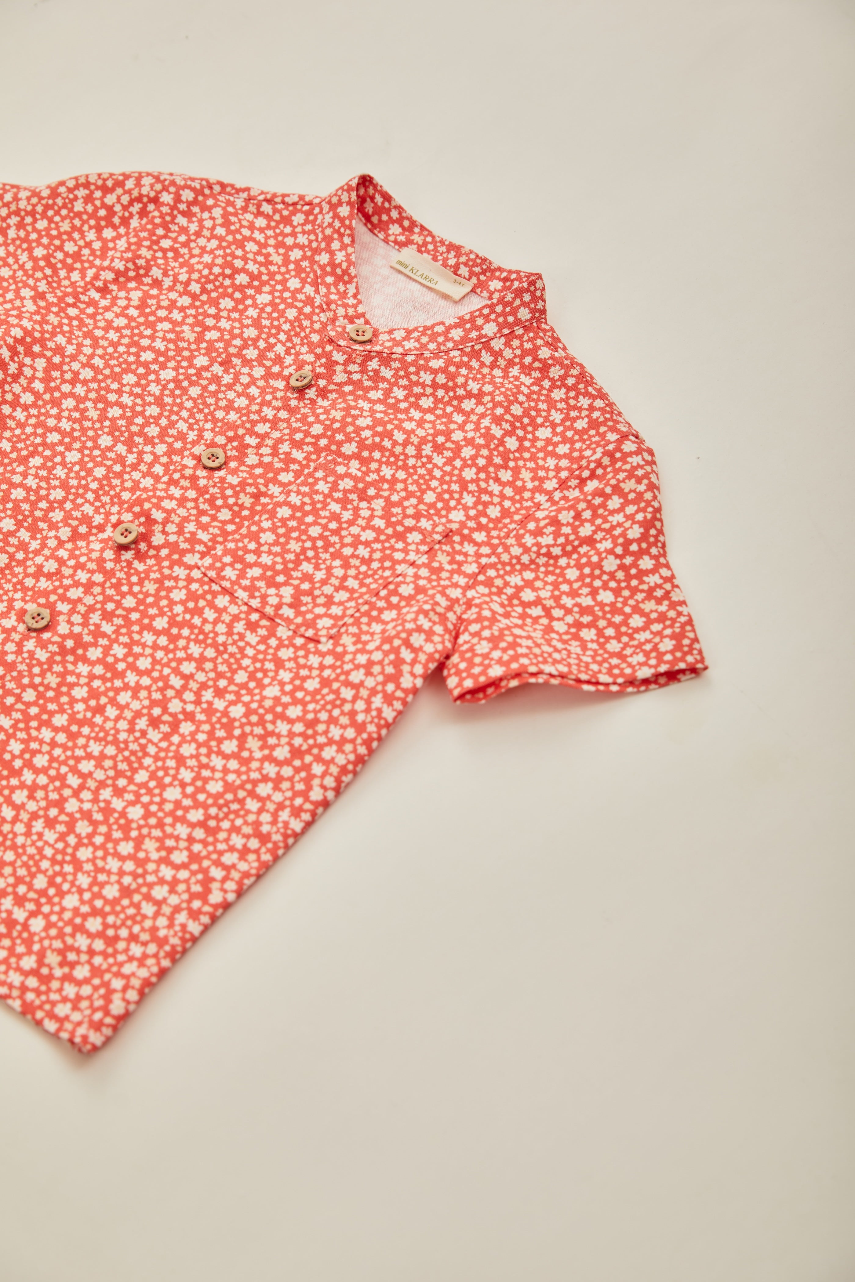 Mini Mandarin Collar Shirt in Red Bloom