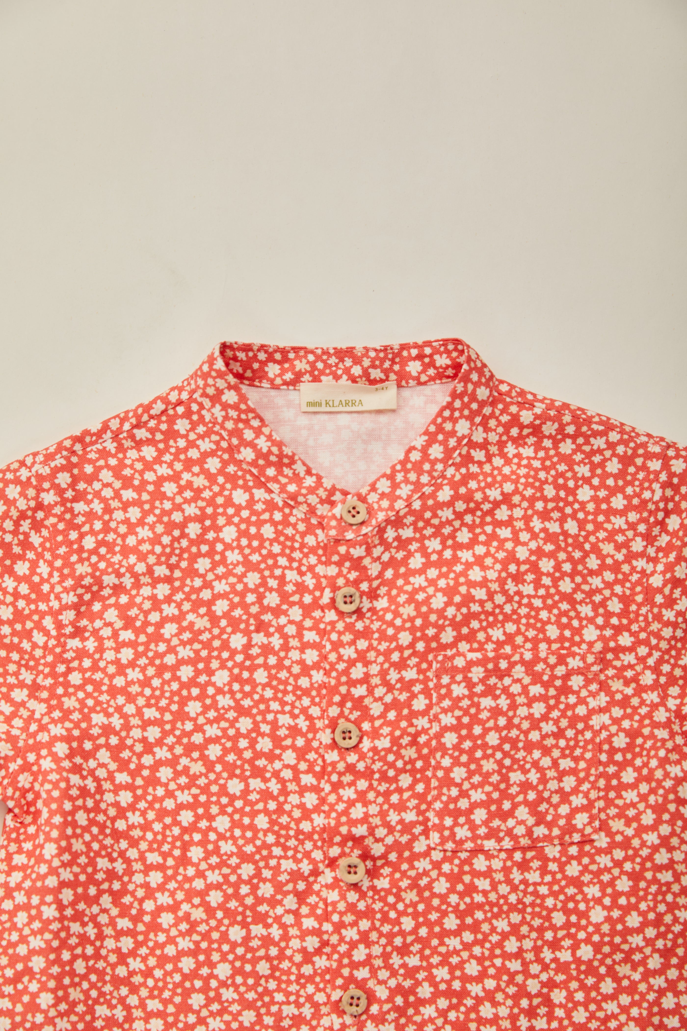 Mini Mandarin Collar Shirt in Red Bloom