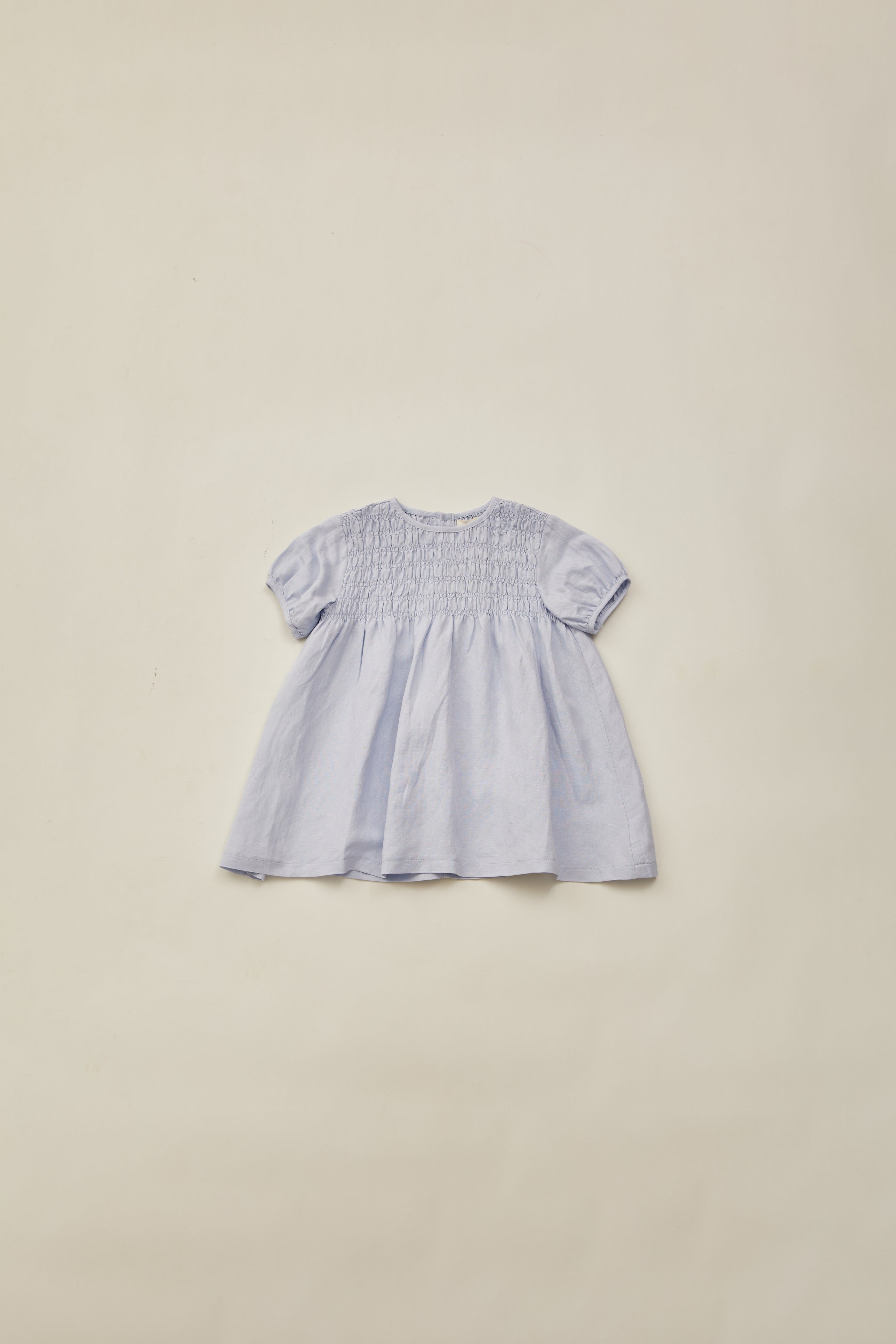 Mini Shirred Babydoll Dress in Mist Blue