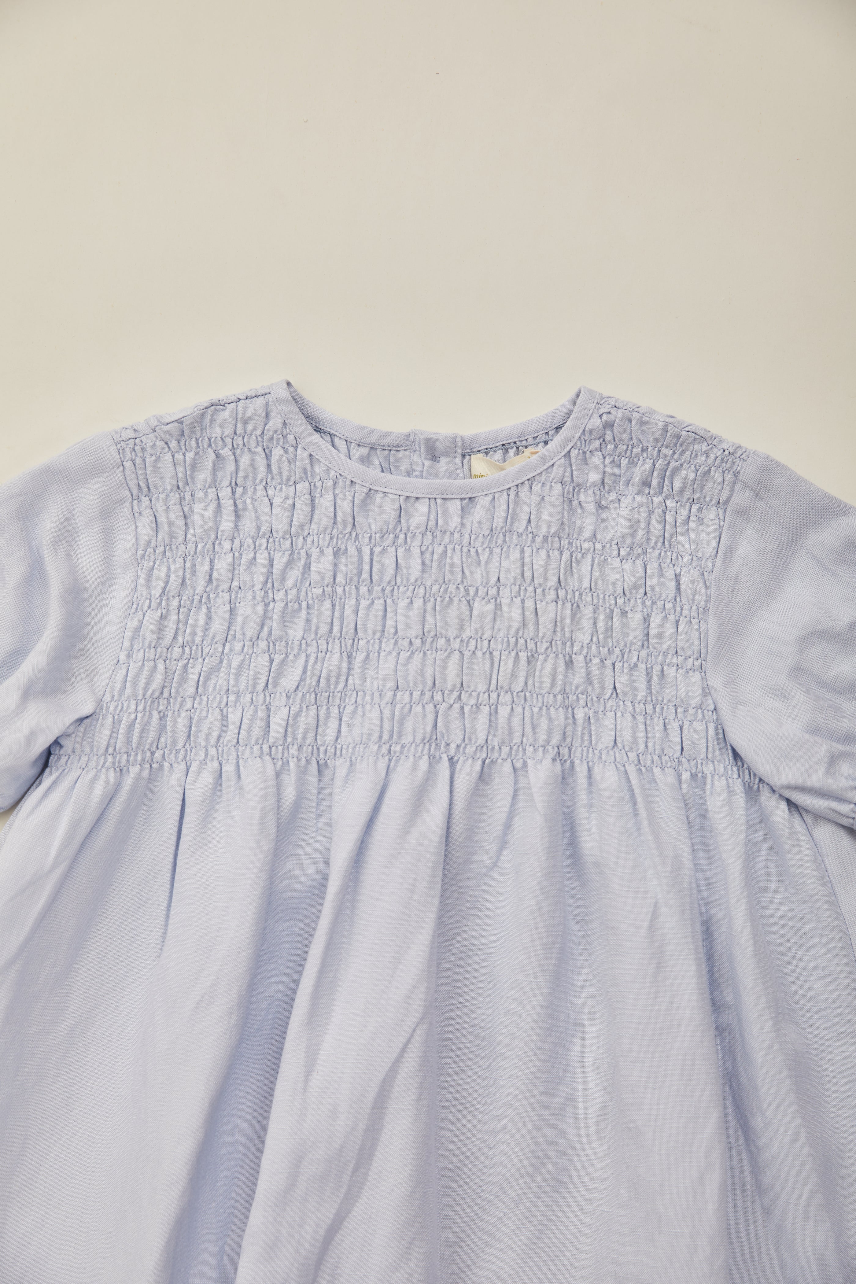 Mini Shirred Babydoll Dress in Mist Blue