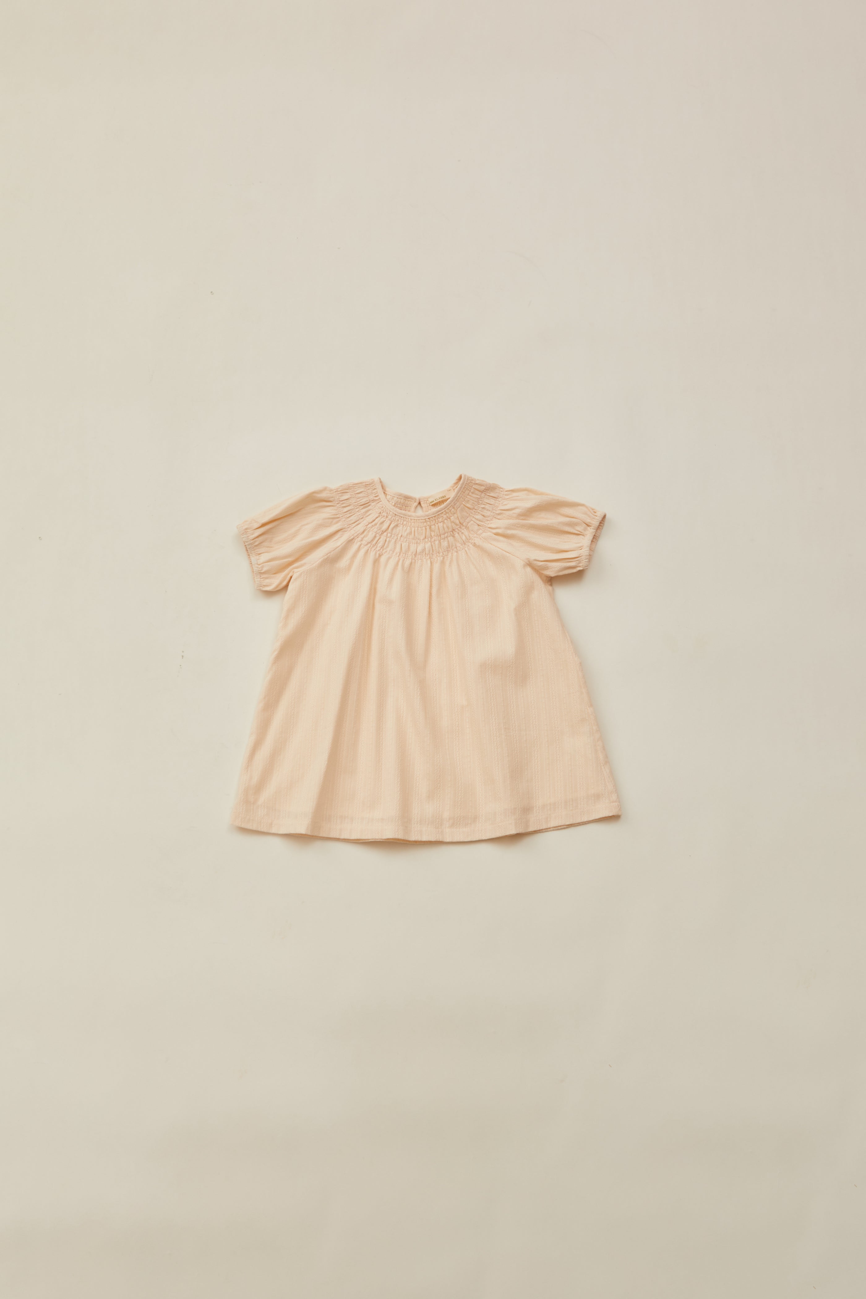 Mini Puffed Sleeve Shirred Neckline Dress in Oatmeal