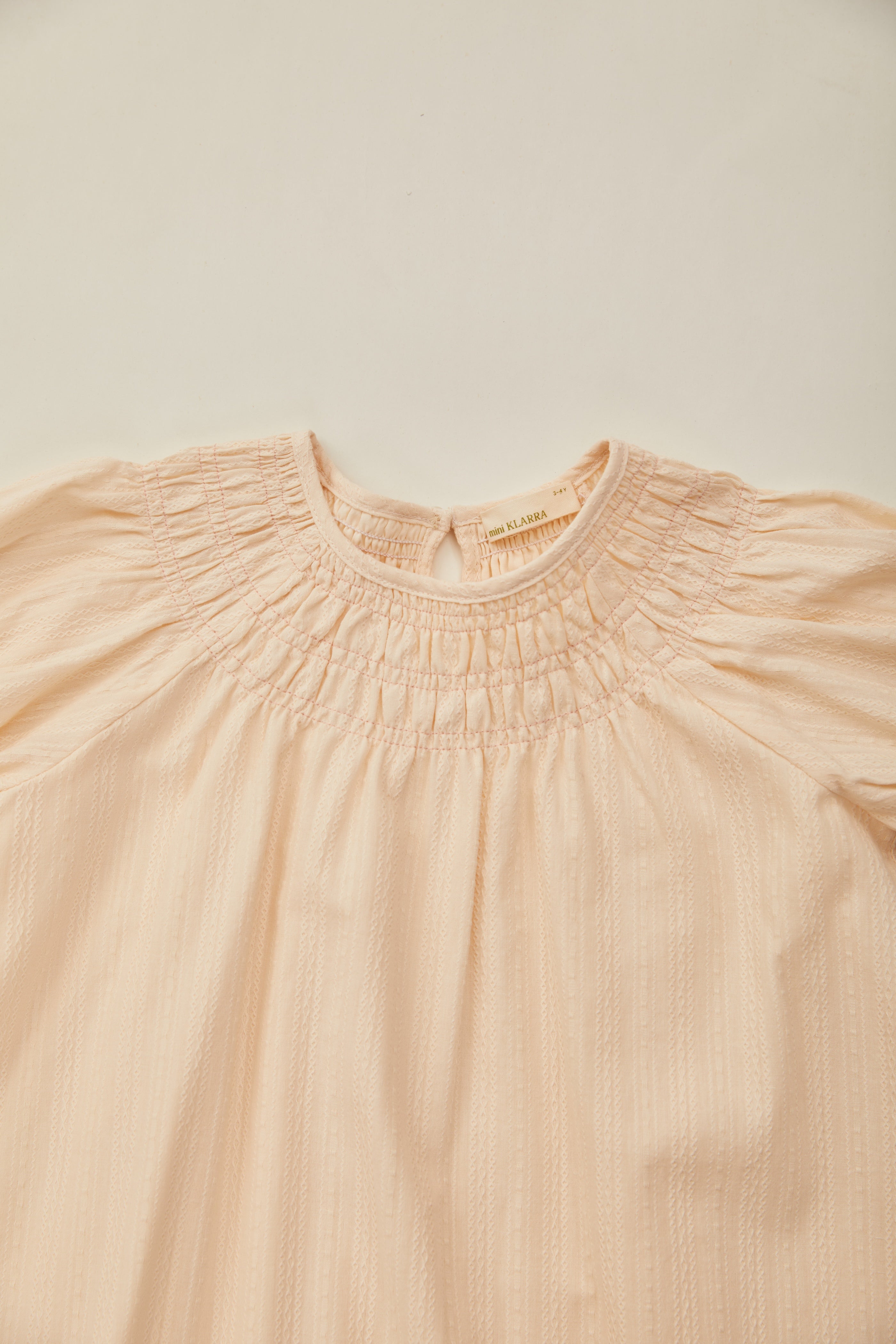 Mini Puffed Sleeve Shirred Neckline Dress in Oatmeal