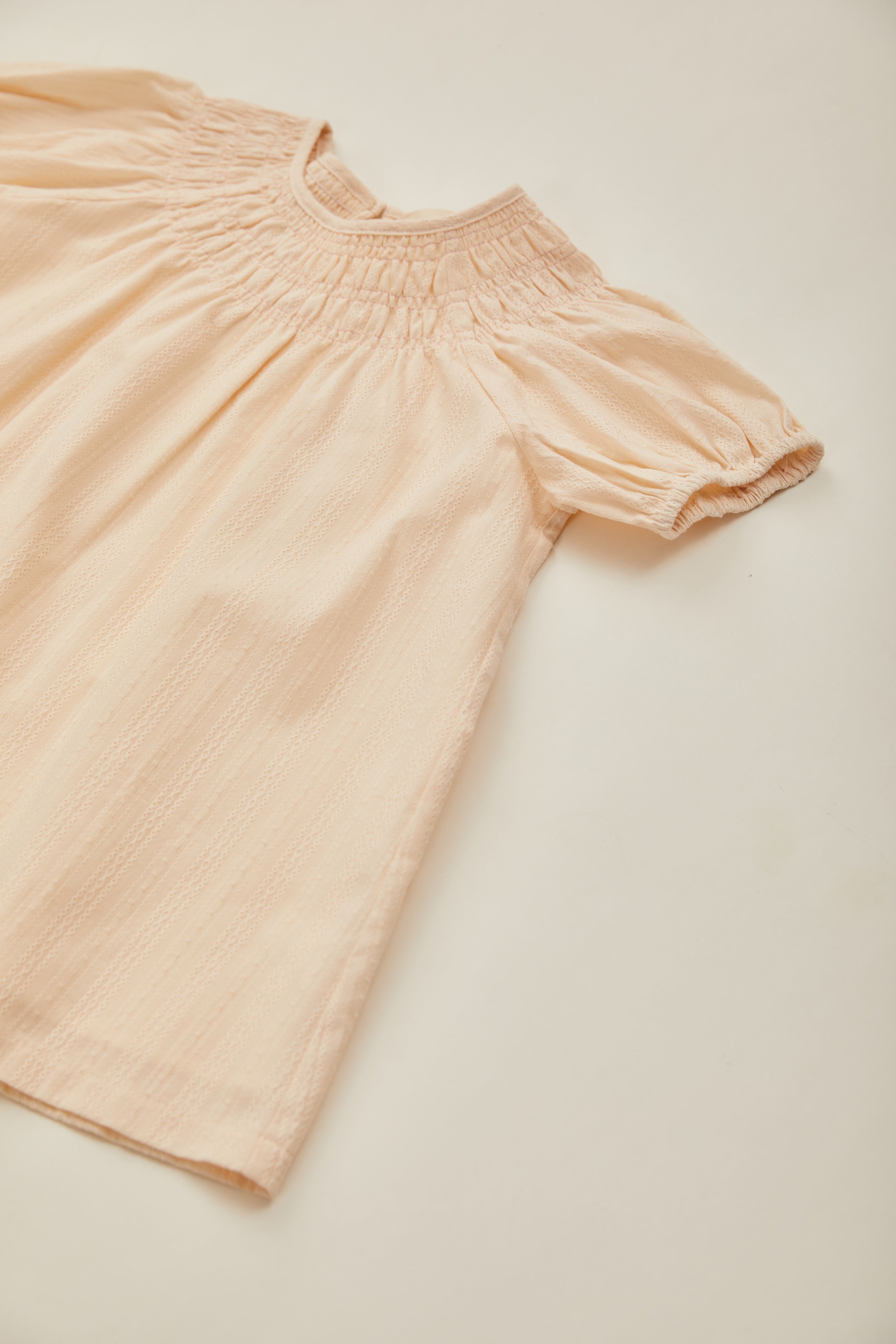 Mini Puffed Sleeve Shirred Neckline Dress in Oatmeal