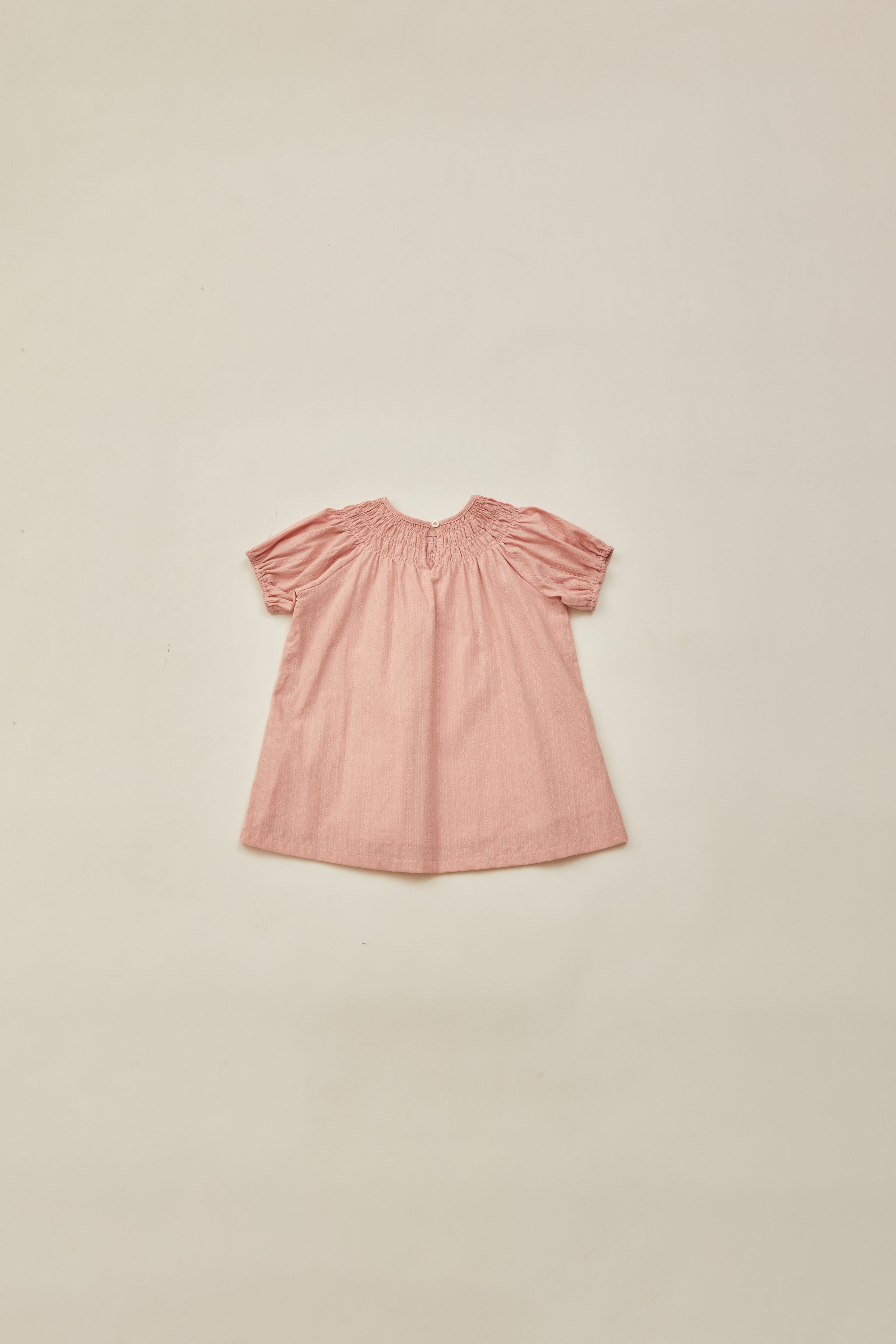 Mini Puffed Sleeve Shirred Neckline Dress in Petal Pink