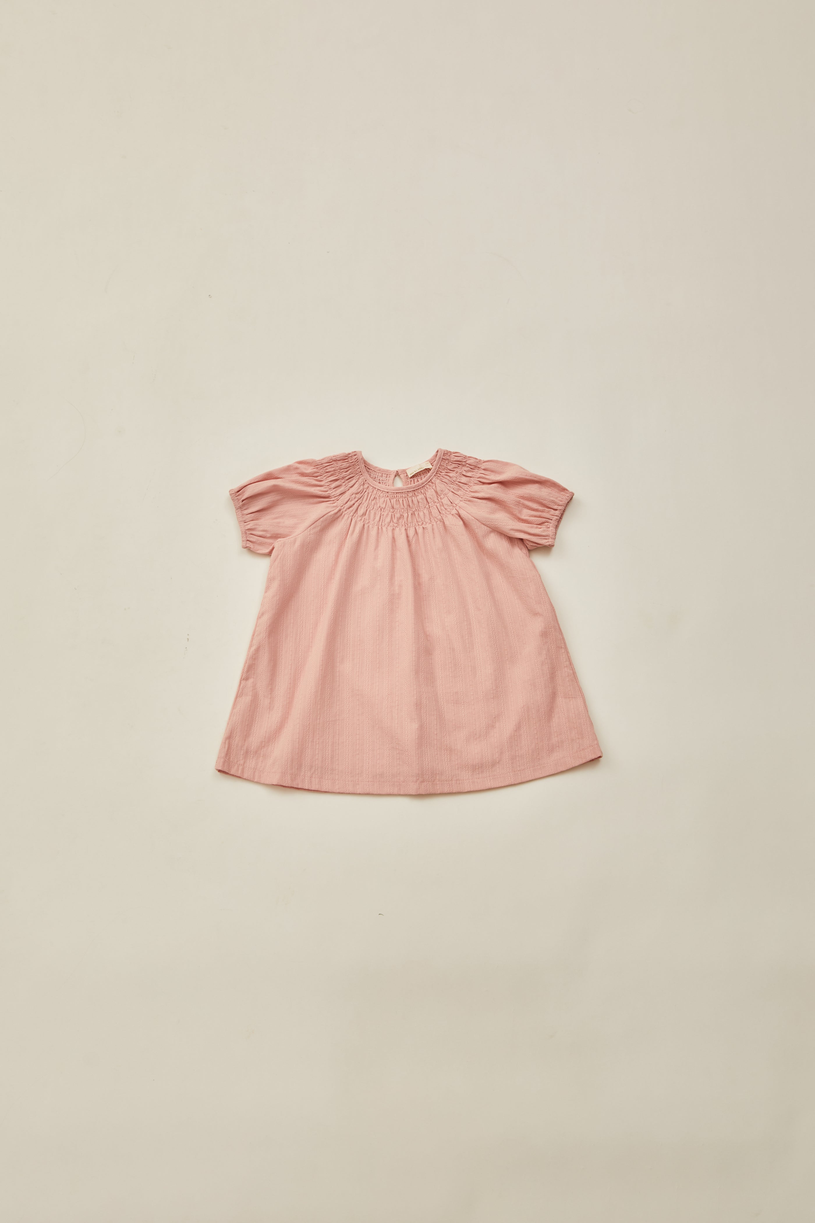 Mini Puffed Sleeve Shirred Neckline Dress in Petal Pink