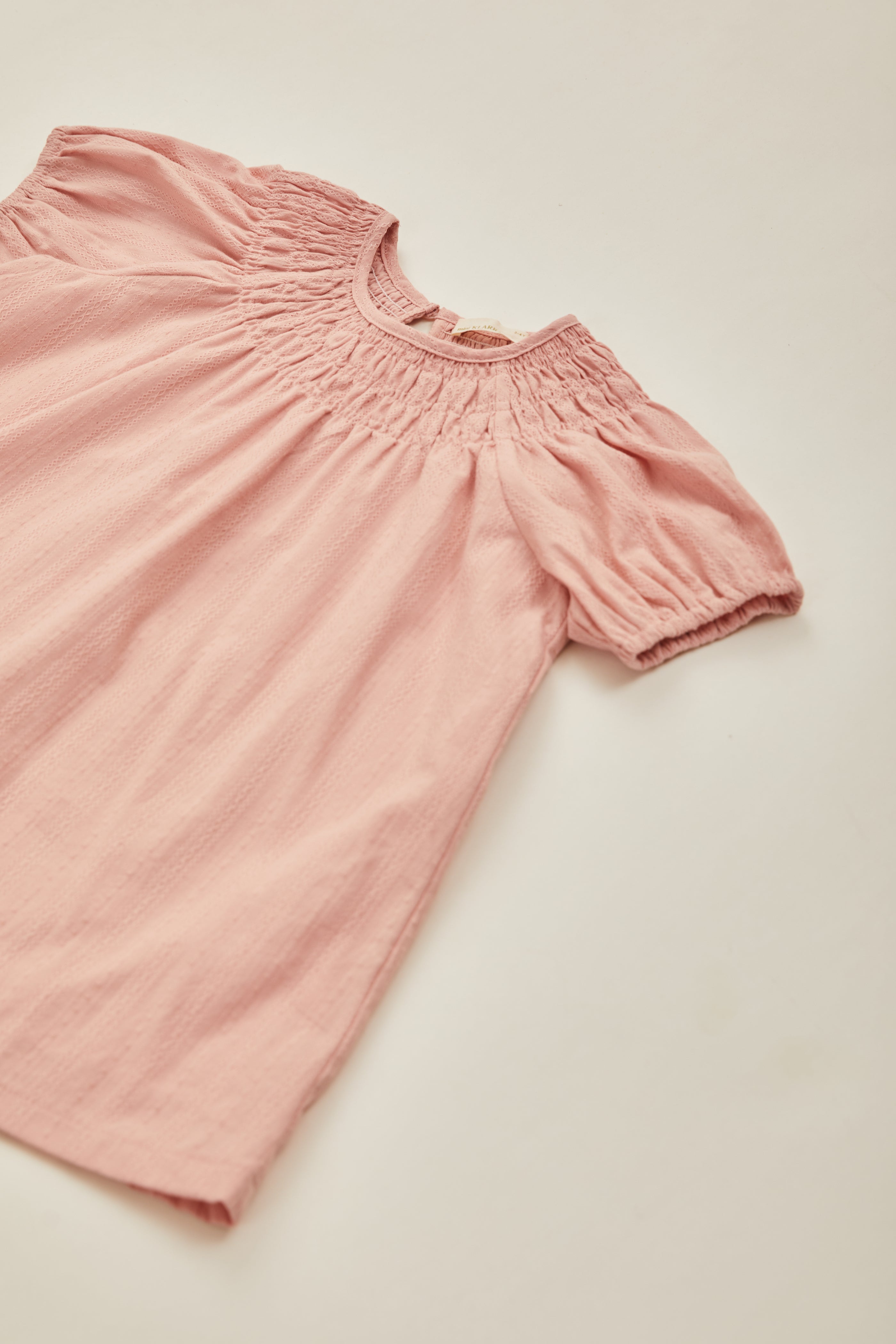 Mini Puffed Sleeve Shirred Neckline Dress in Petal Pink