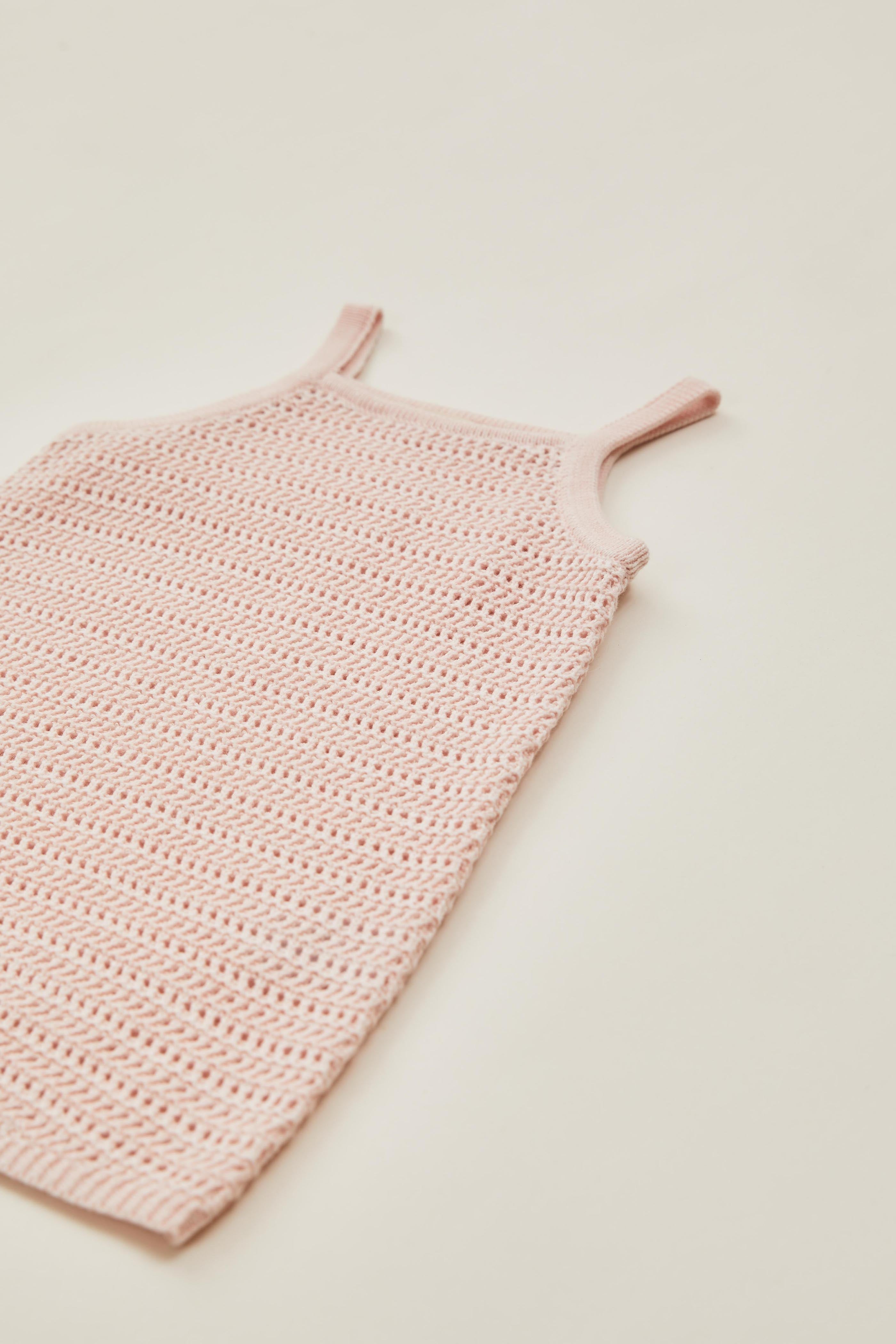 Mini Open Knit Dress in Peony