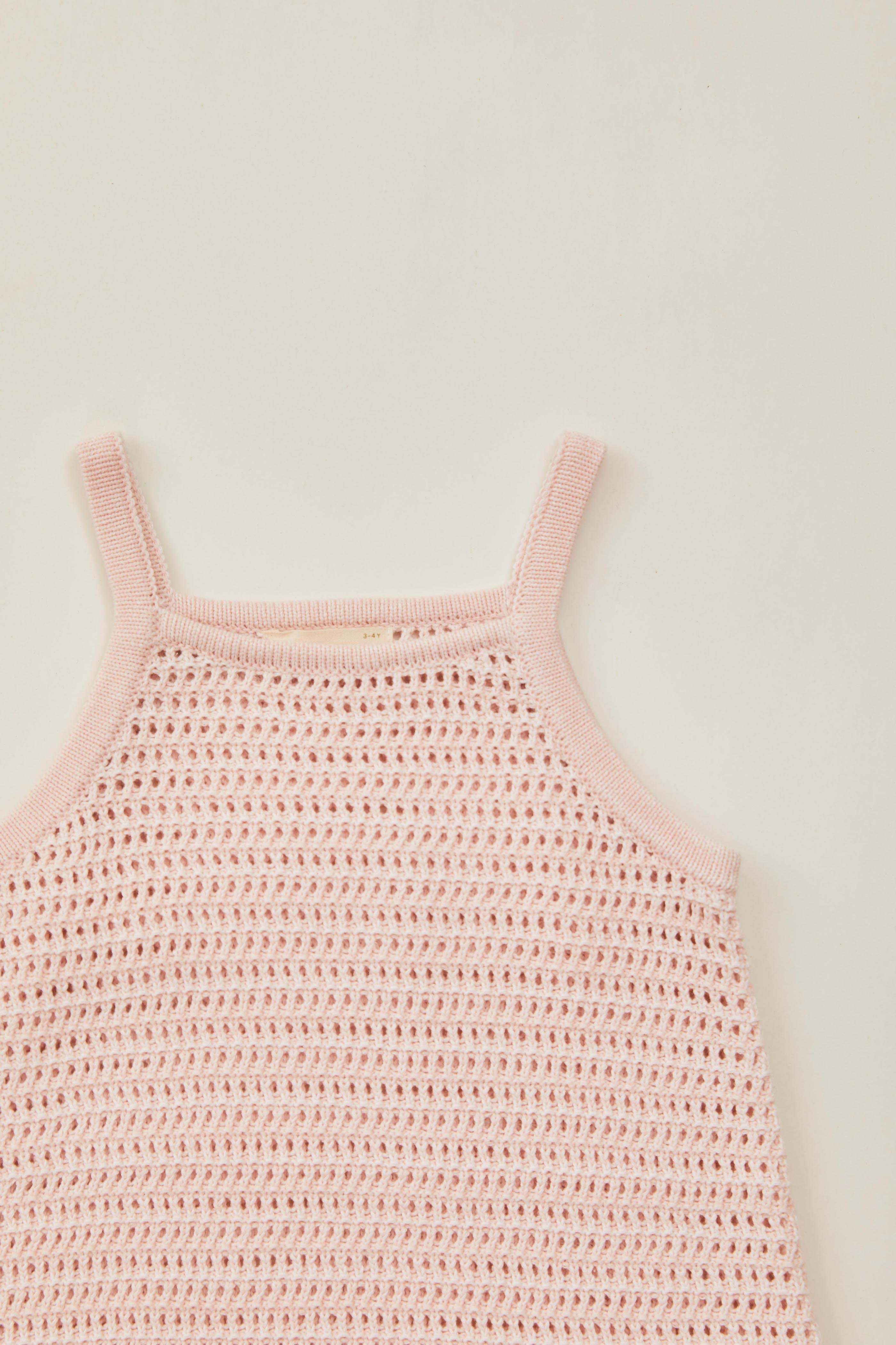 Mini Open Knit Dress in Peony