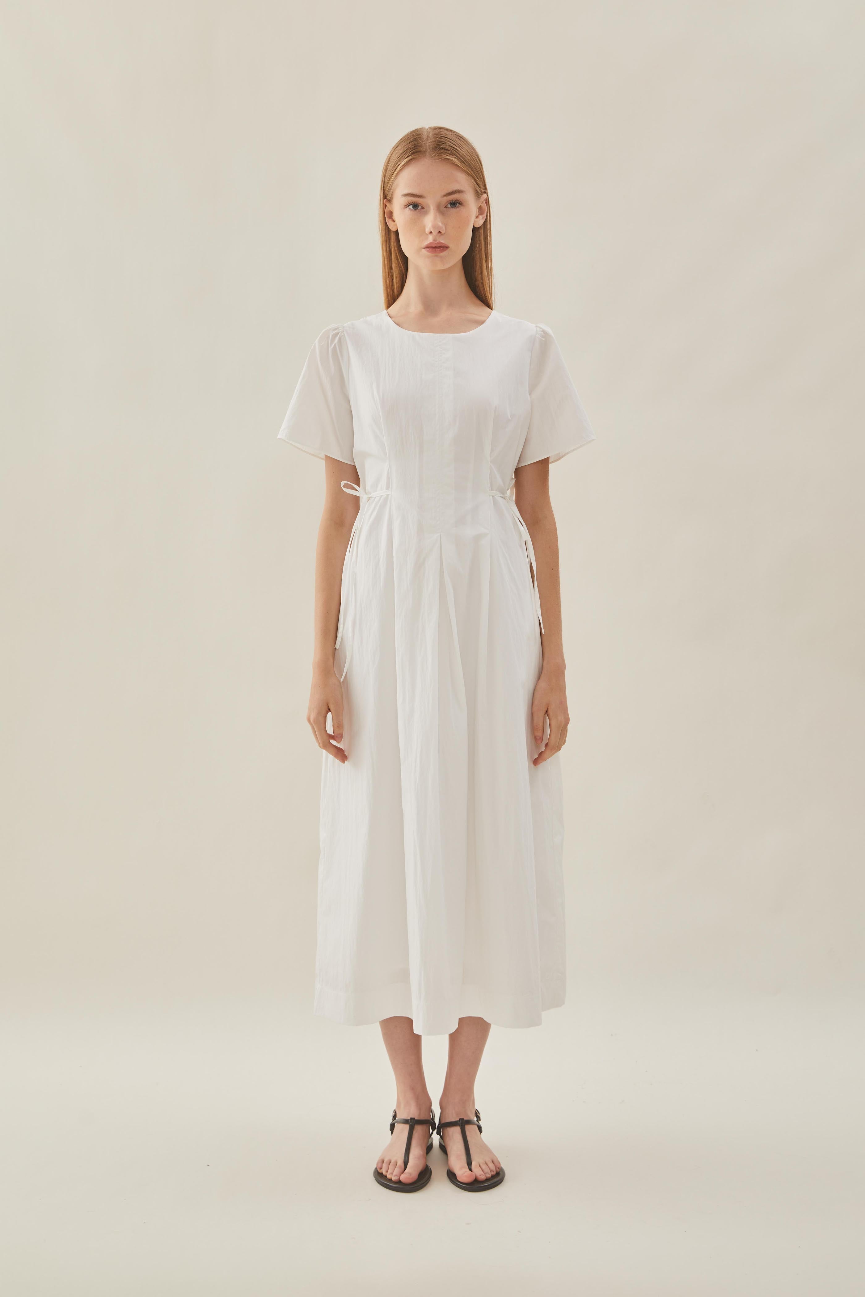 Tie Waist Dress in White