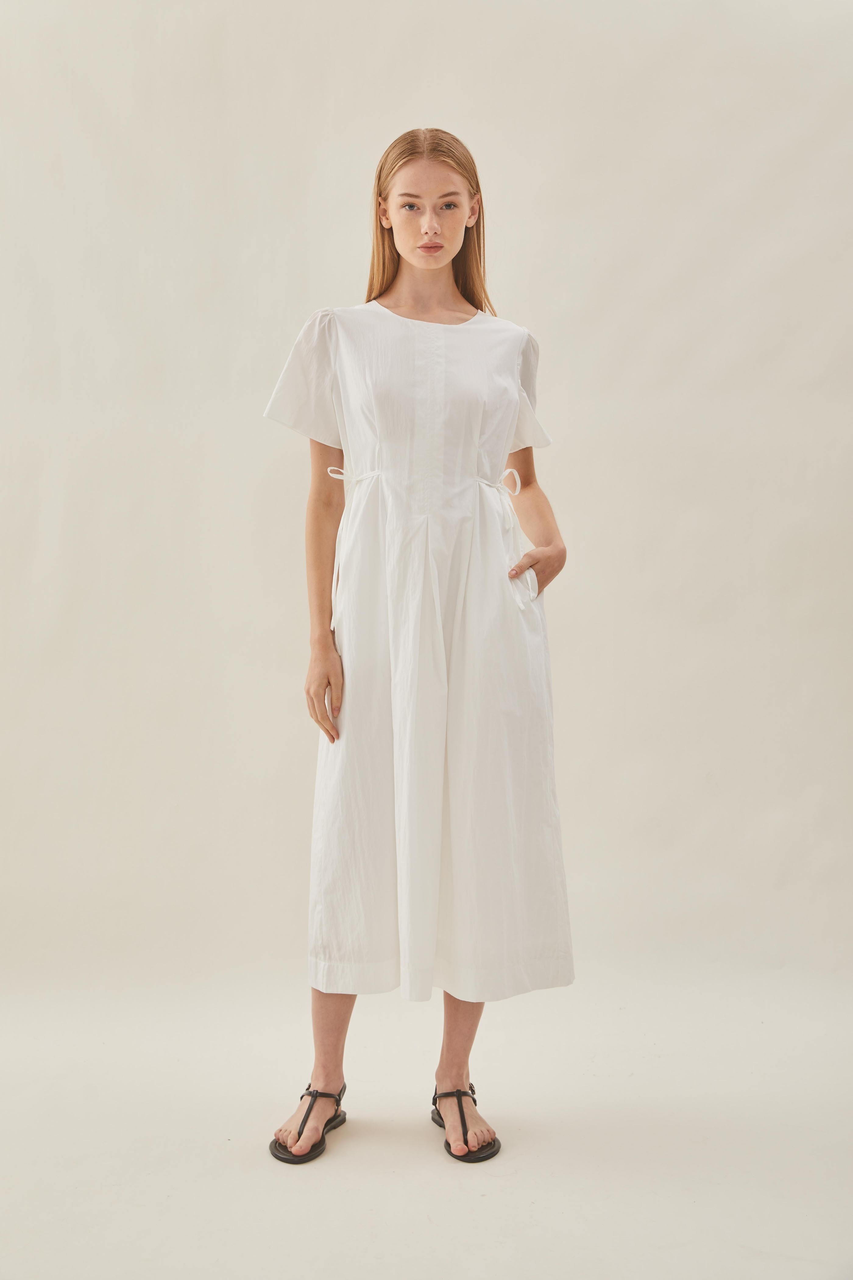 Tie Waist Dress in White