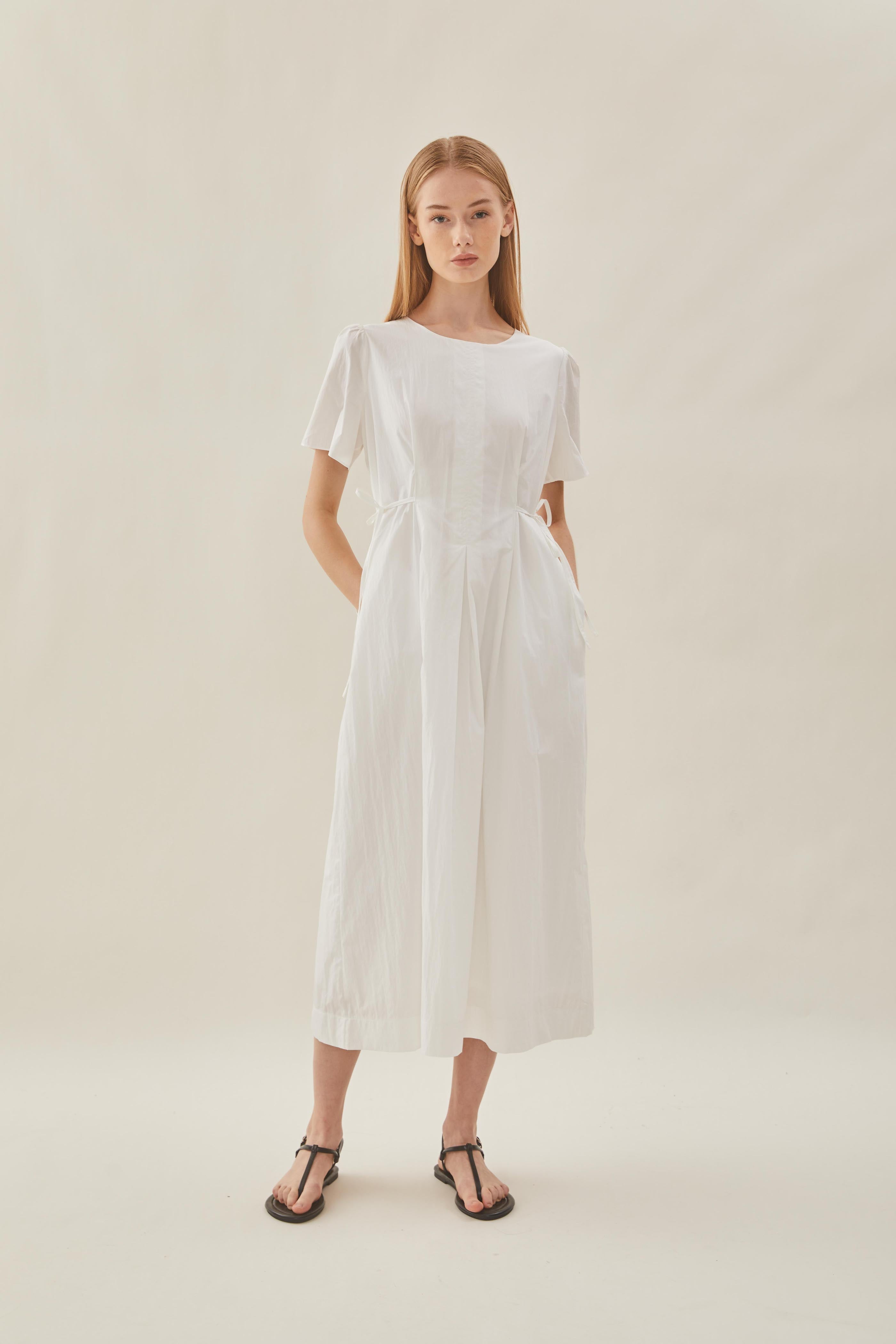 Tie Waist Dress in White