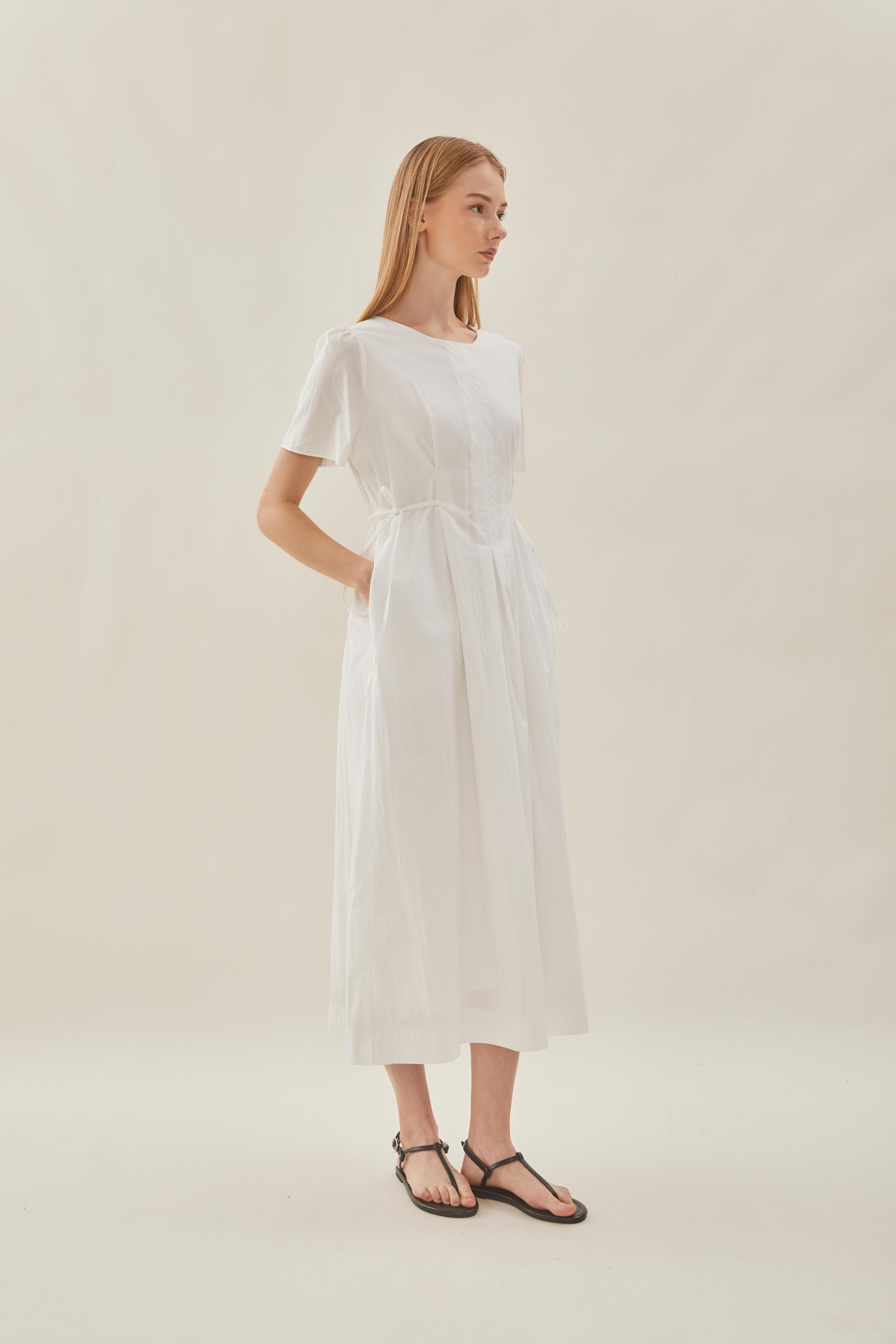 Tie Waist Dress in White