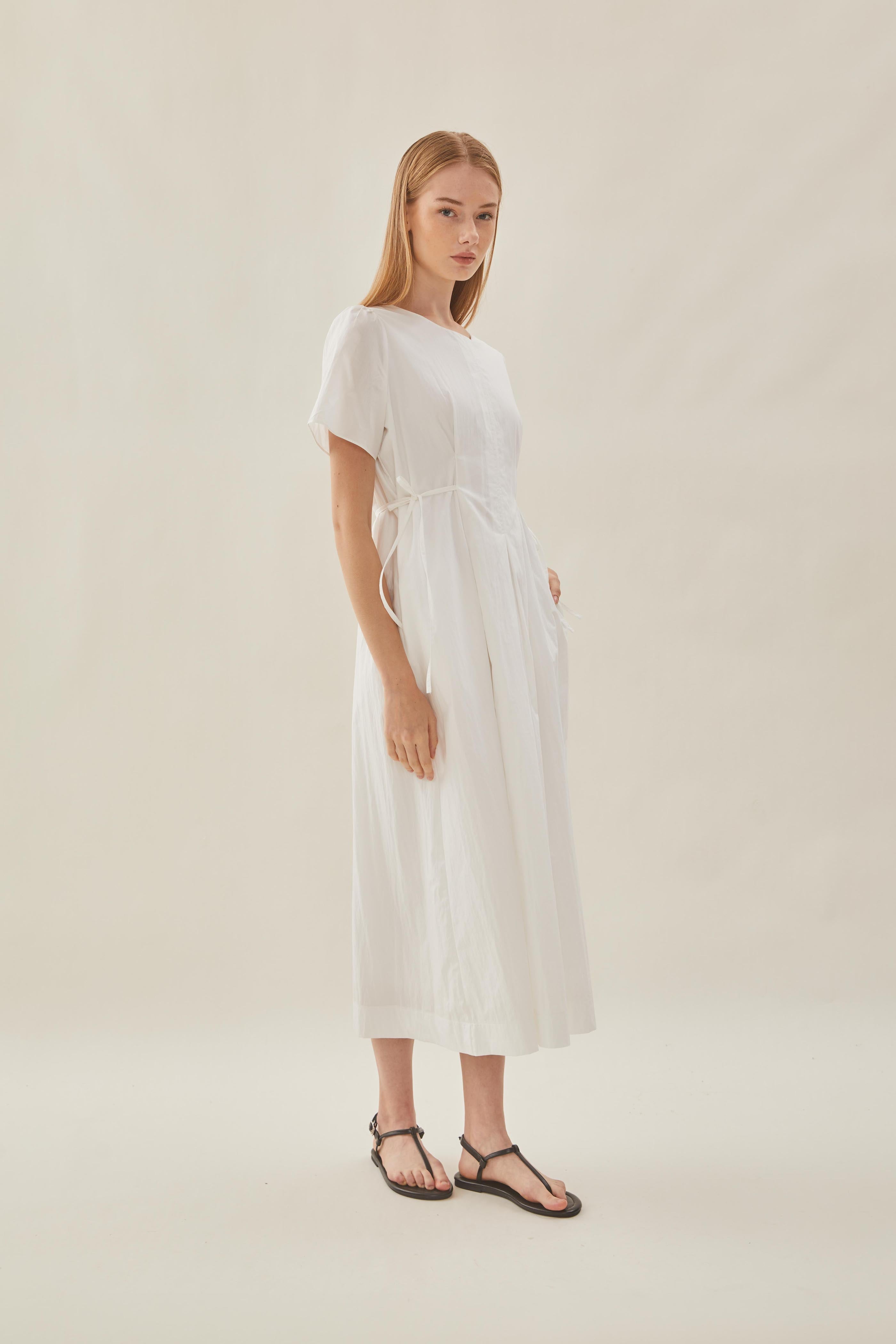 Tie Waist Dress in White