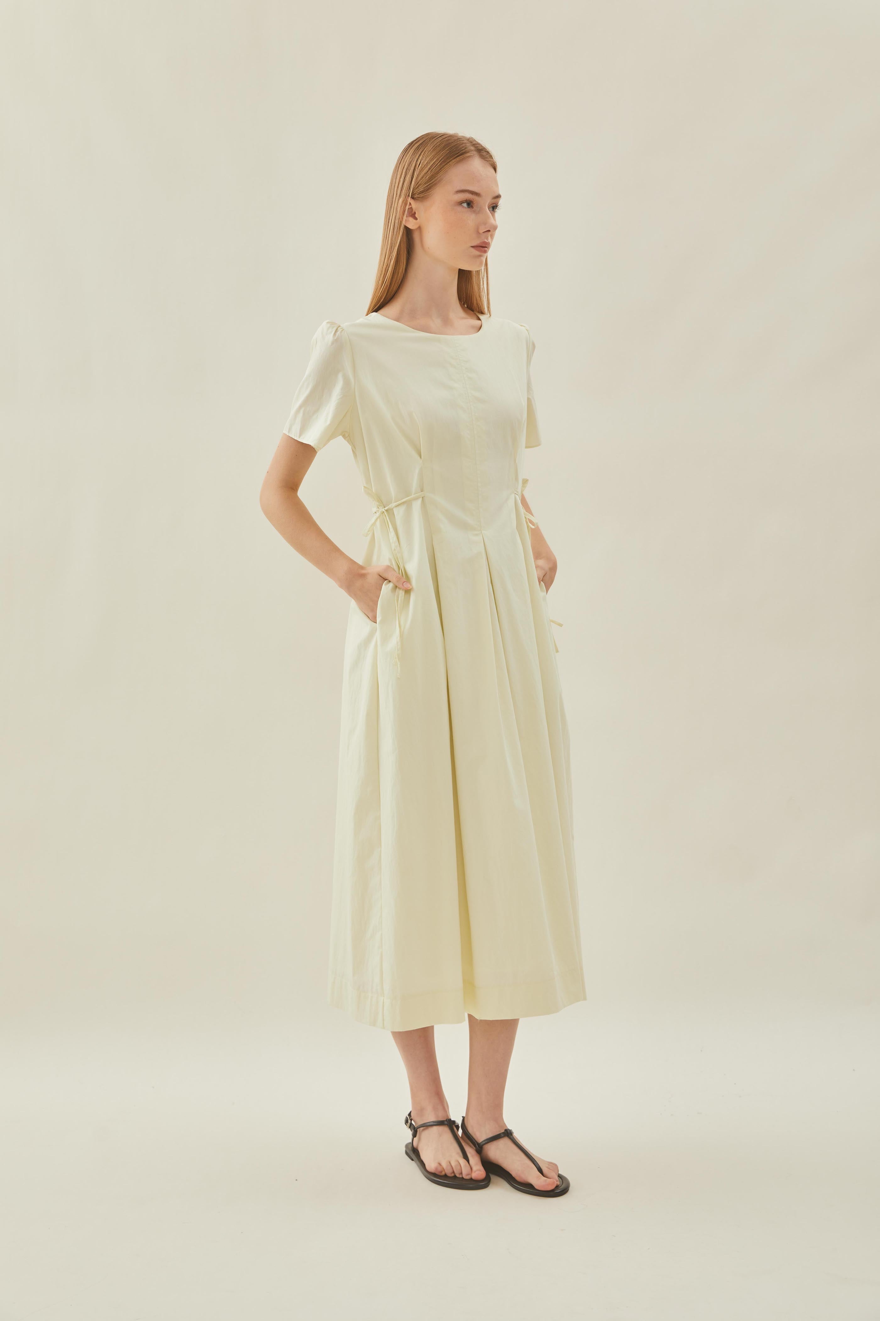 Tie Waist Dress in Pale Lime