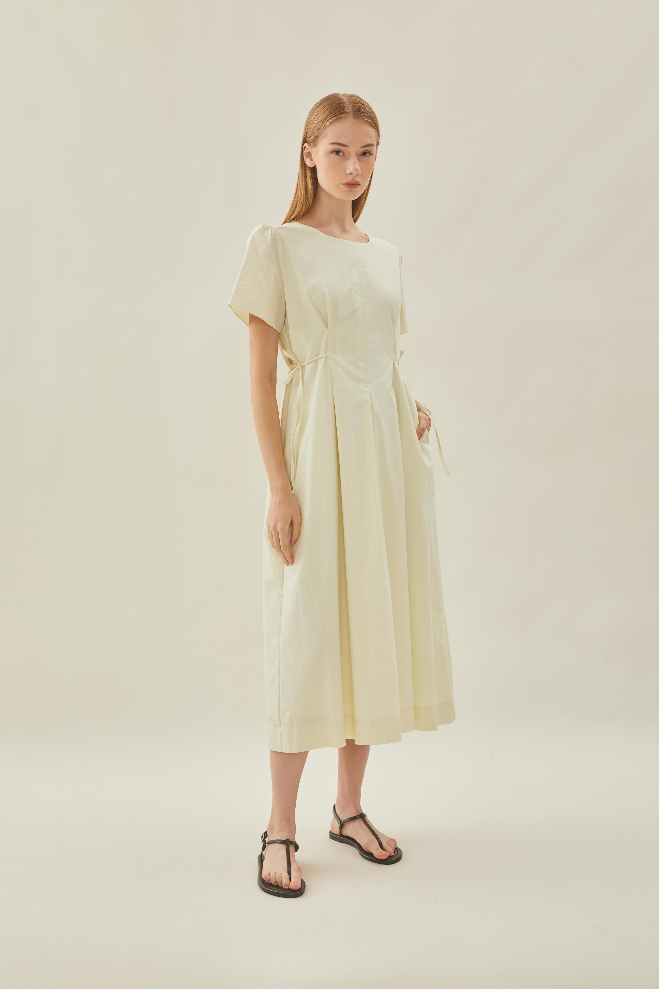 Tie Waist Dress in Pale Lime